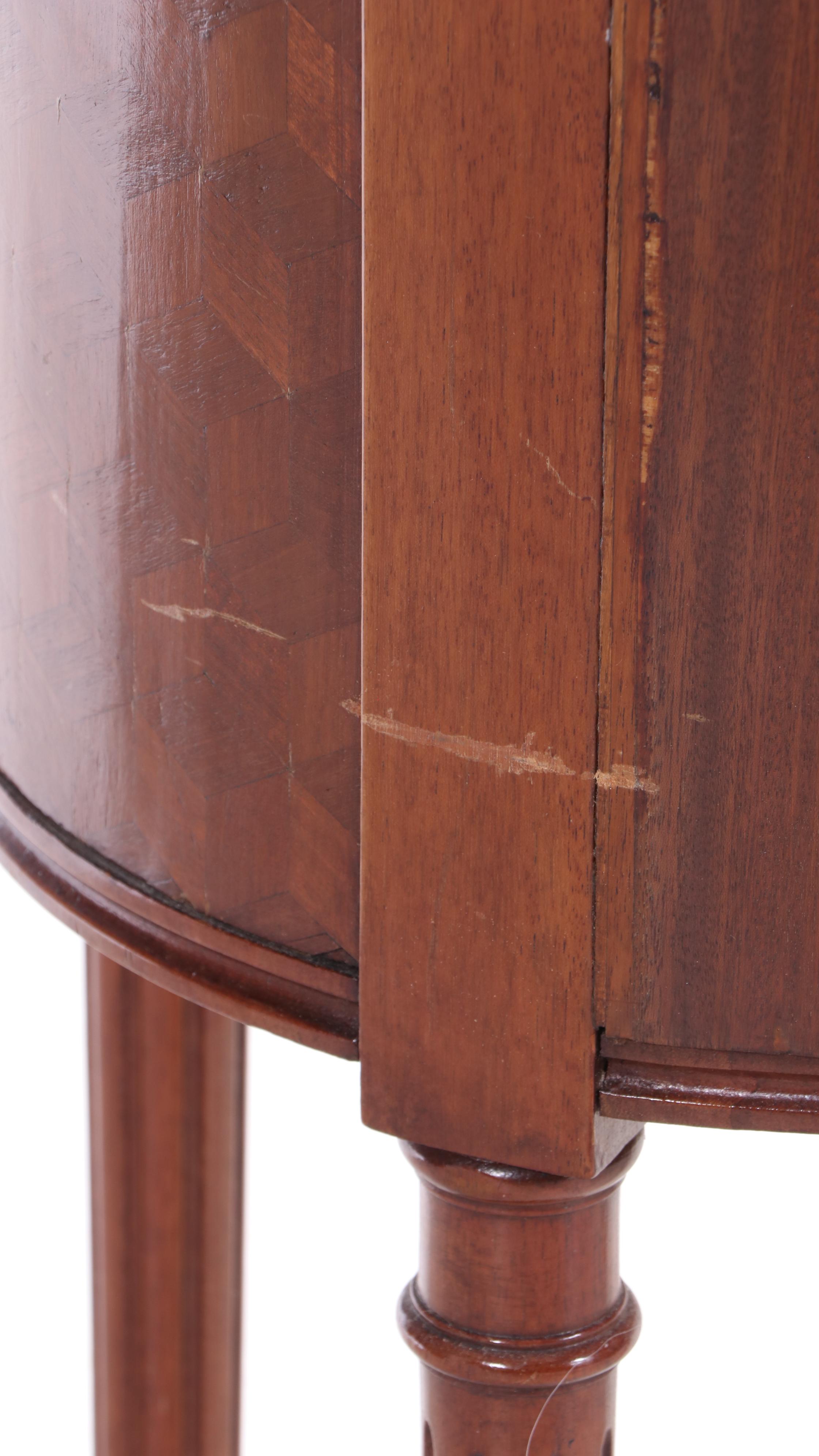 Pair of Louis XVI Style Kingwood, Marquetry, and Marble Top Bedside Tables