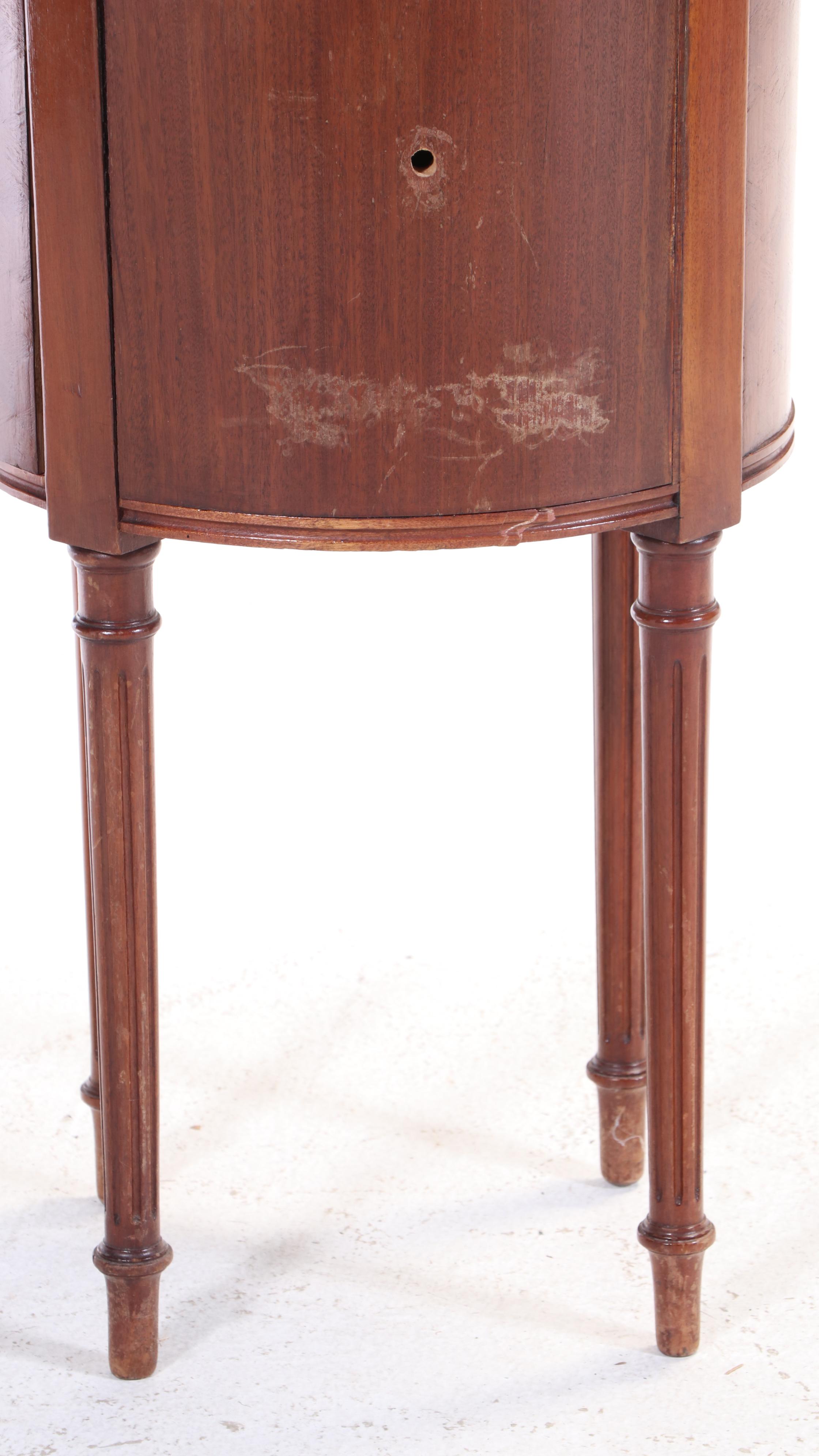 Pair of Louis XVI Style Kingwood, Marquetry, and Marble Top Bedside Tables