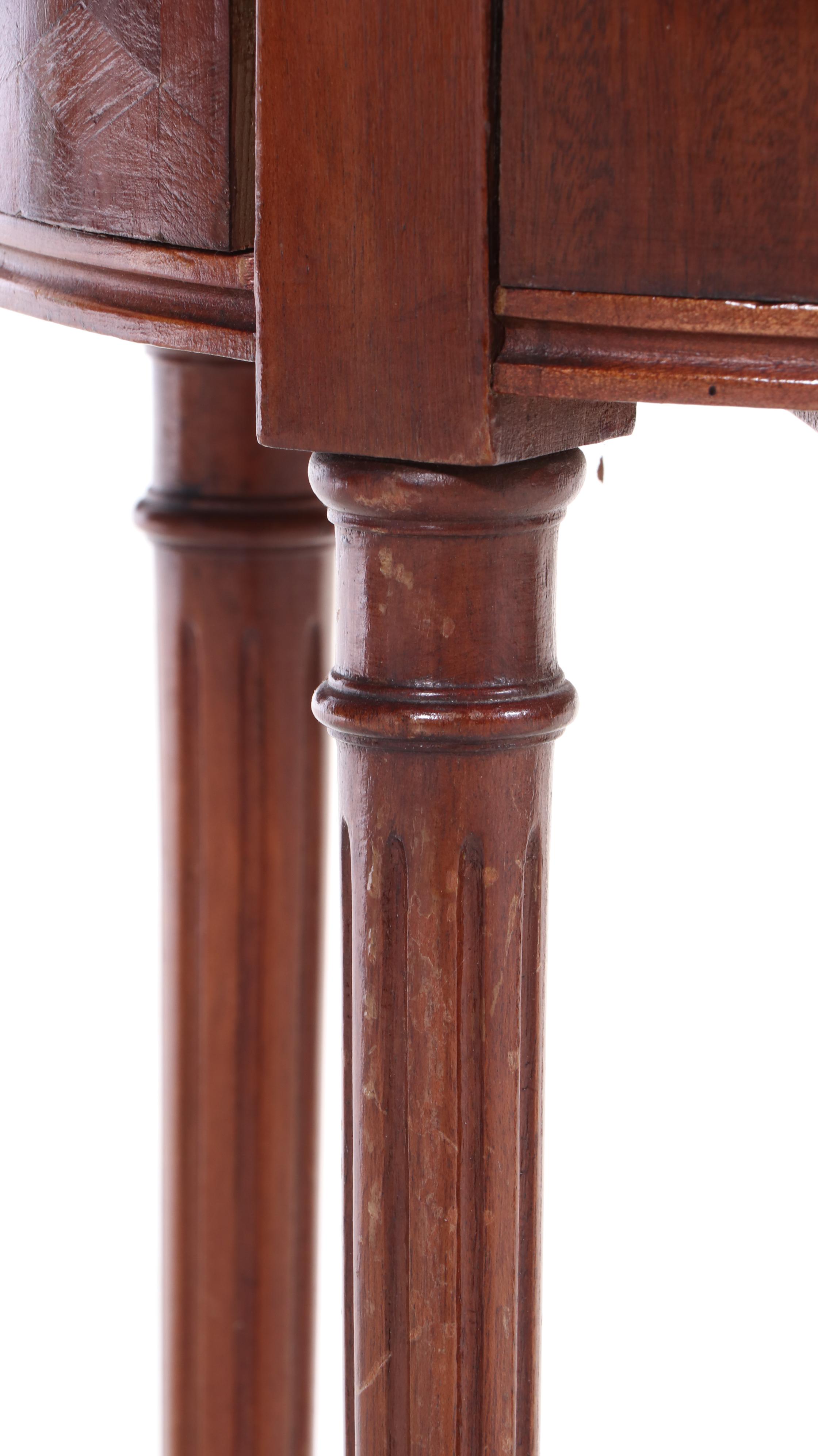 Pair of Louis XVI Style Kingwood, Marquetry, and Marble Top Bedside Tables