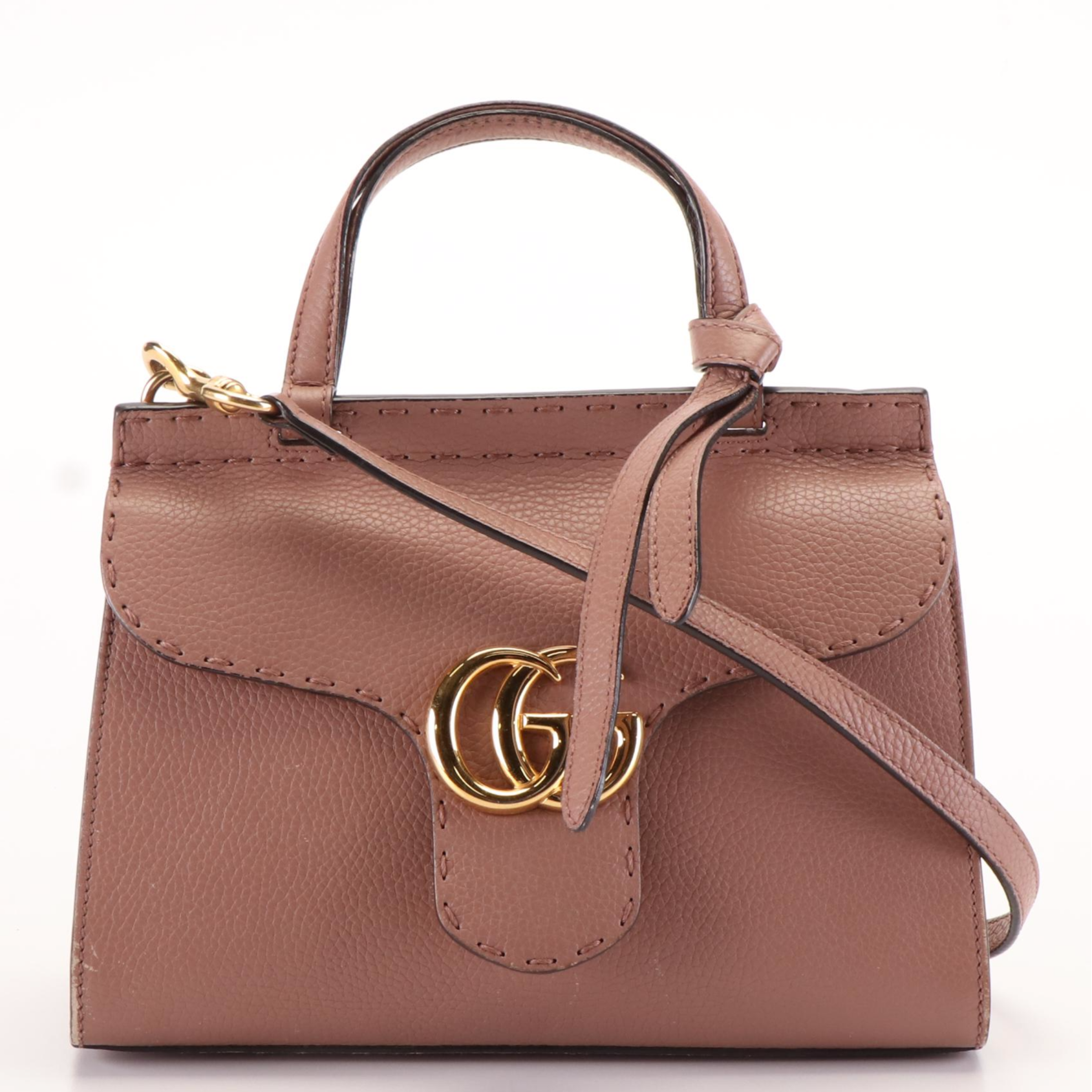 Gucci GG Marmont Shoulder Bag in Dusty Pink Pebbled Leather