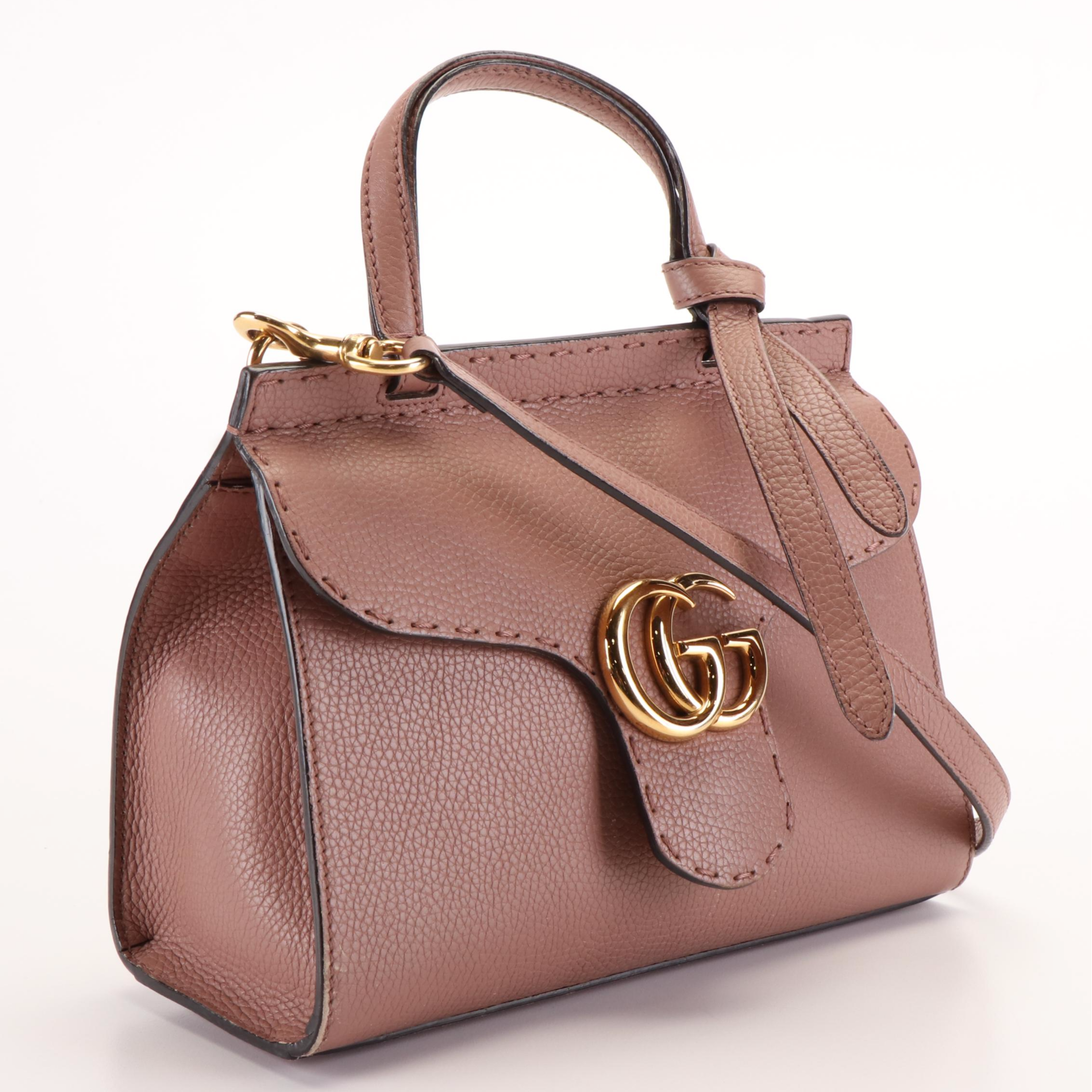 Gucci GG Marmont Shoulder Bag in Dusty Pink Pebbled Leather