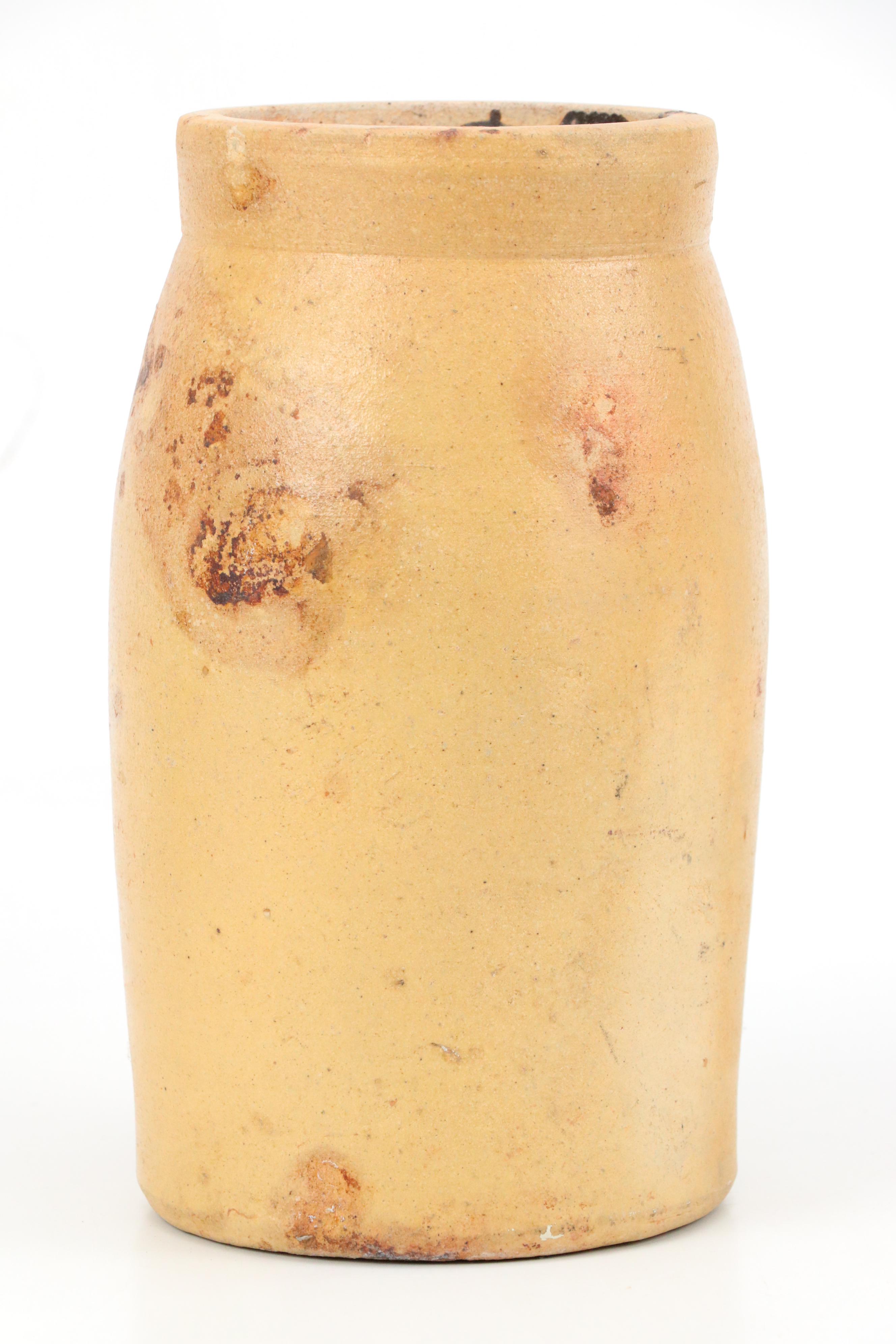 Stoneware Wax Sealed Crock with Carved Earthenware Art Pottery Orbs