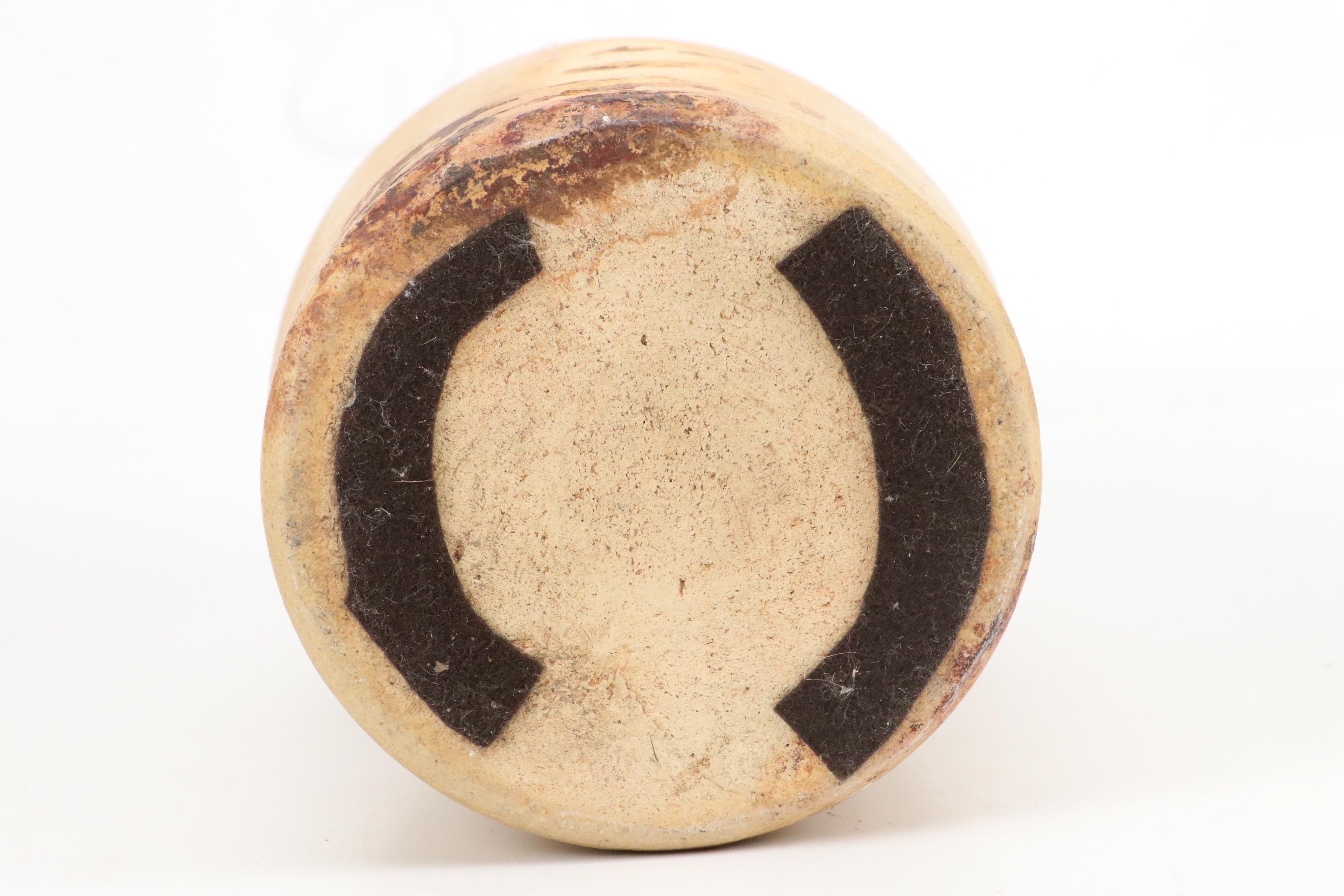 Stoneware Wax Sealed Crock with Carved Earthenware Art Pottery Orbs