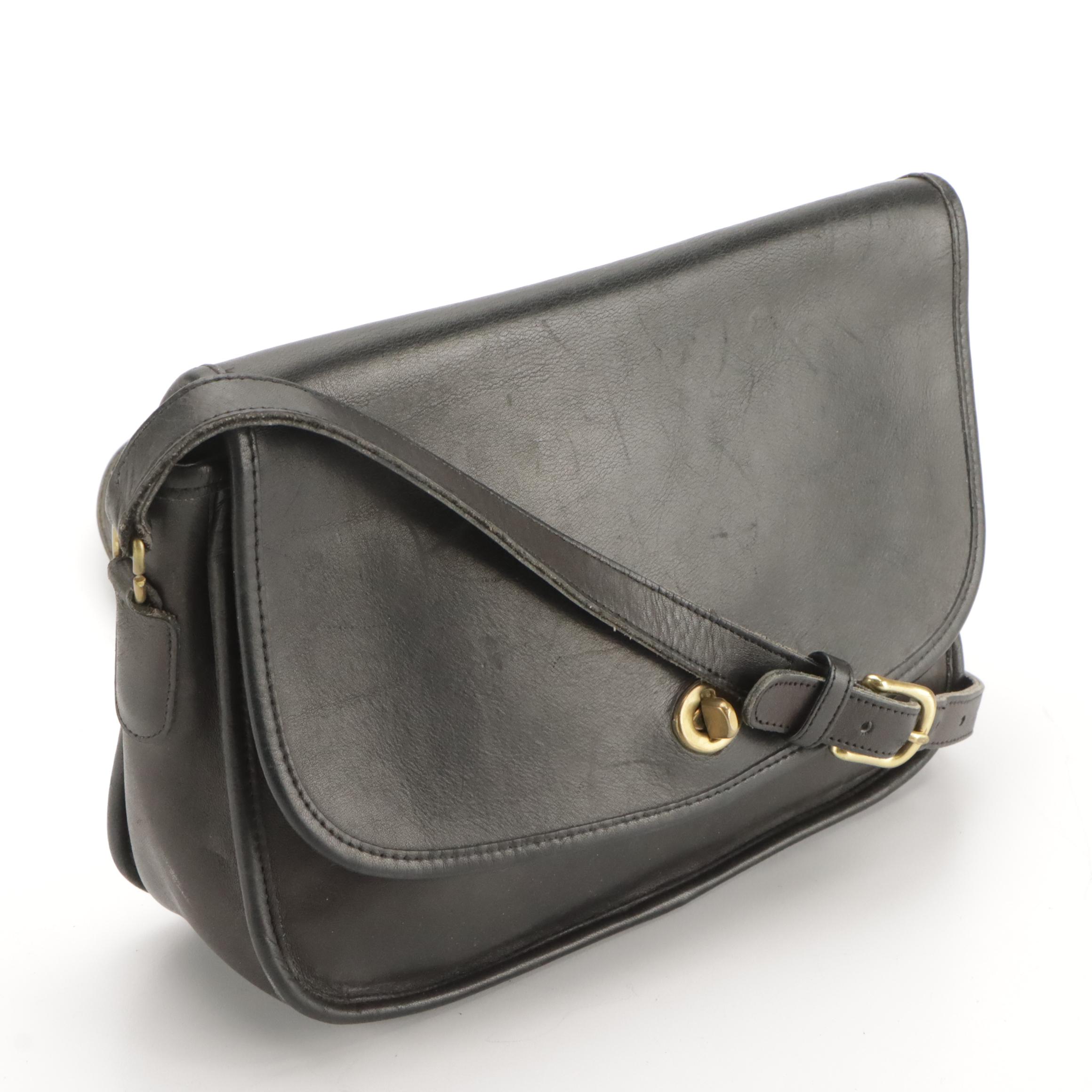 Vintage Coach Leatherware City Flap Bag in Black Smooth Leather