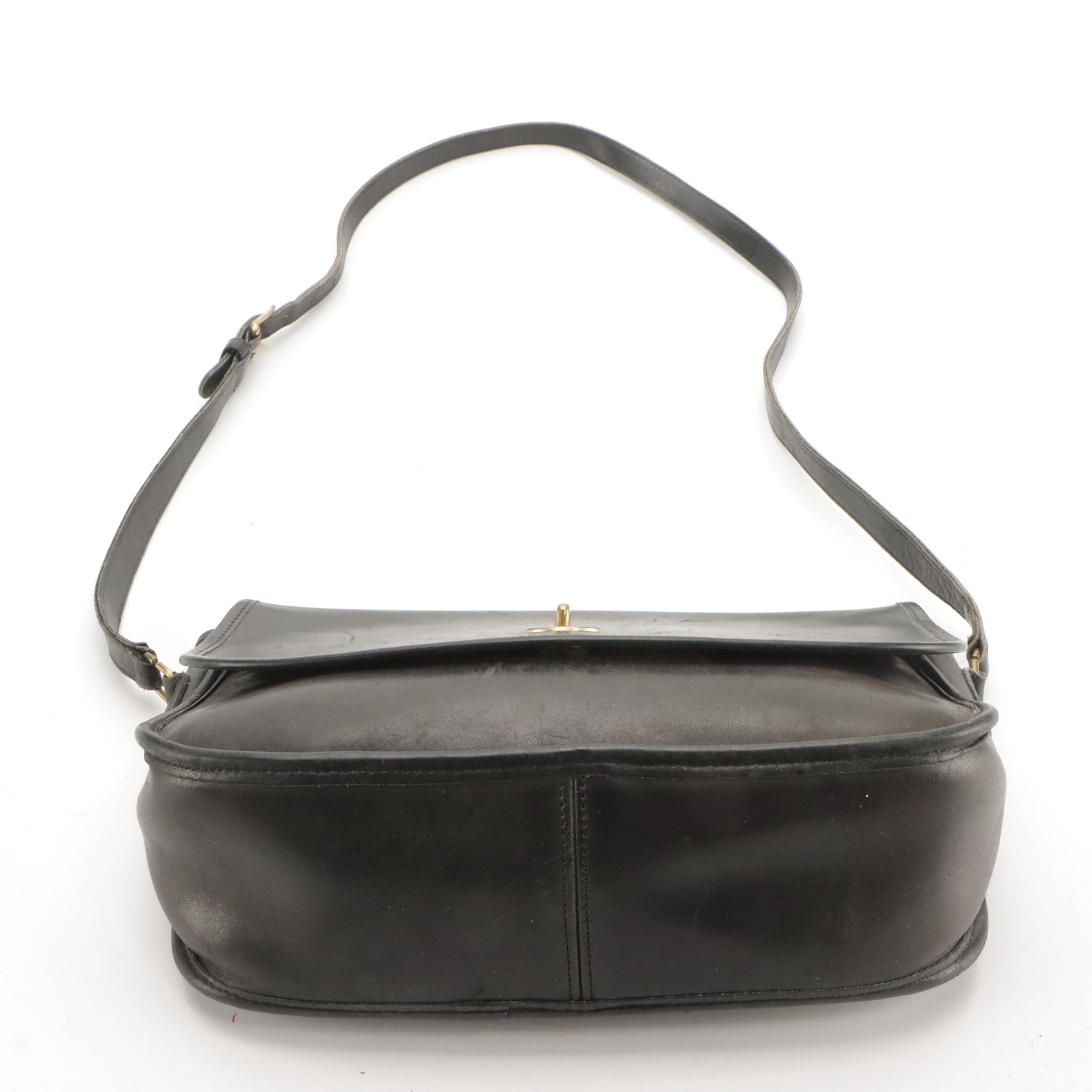 Vintage Coach Leatherware City Flap Bag in Black Smooth Leather