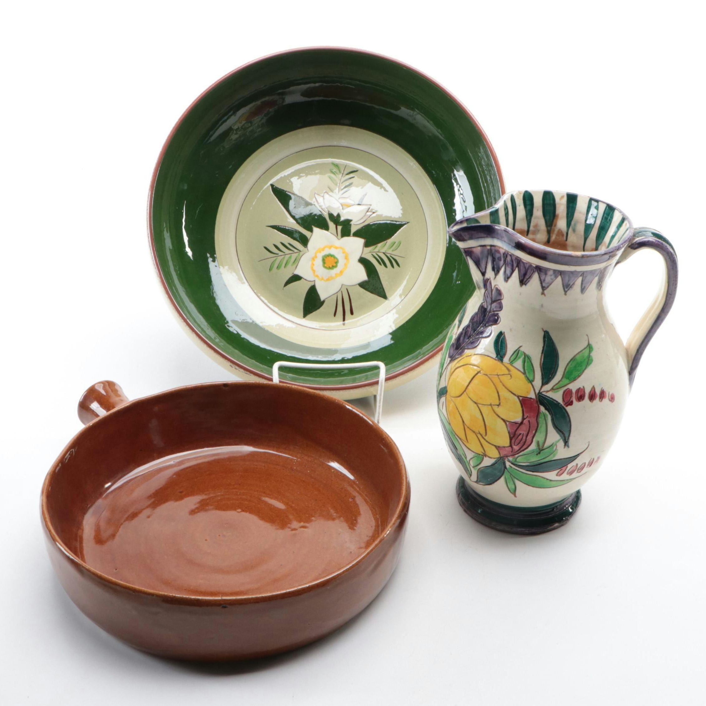 Stangl Star Flower Bowl, Bybee Pottery Pan with Italian Hand-Painted Pitcher