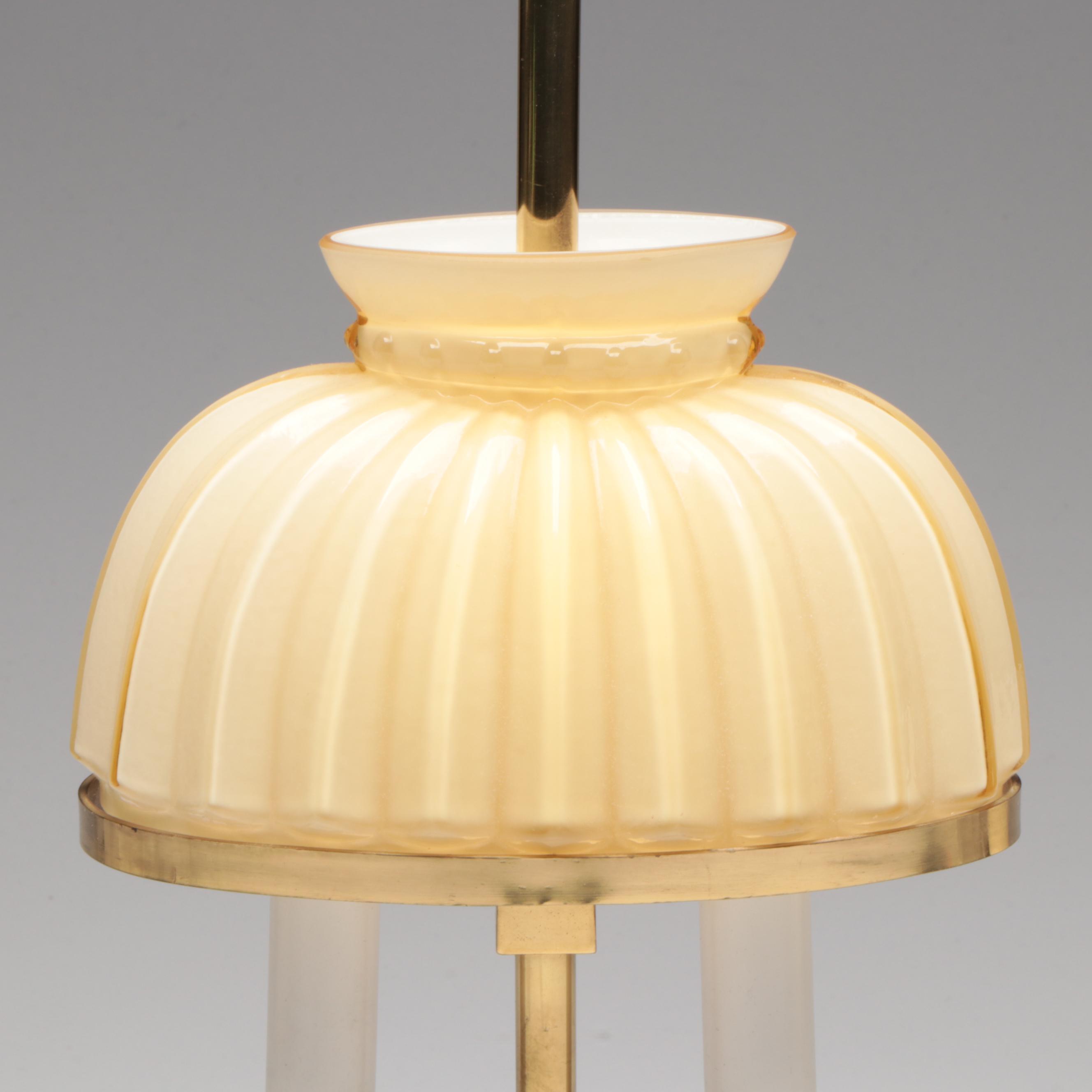 Italian Brass Bouillotte Table Lamp with Glass Shade and Baldwin Chamberstick