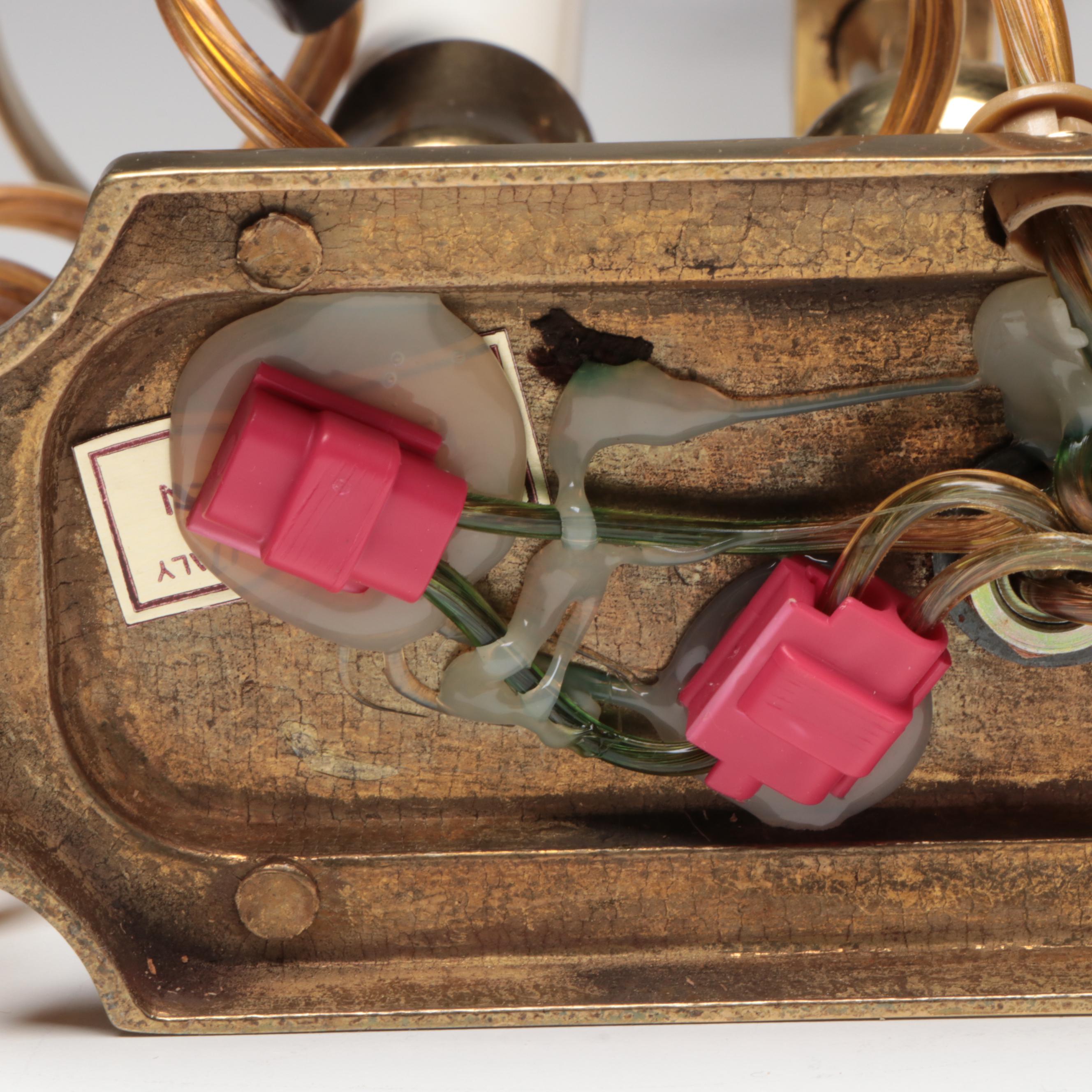 Italian Brass Bouillotte Table Lamp with Glass Shade and Baldwin Chamberstick