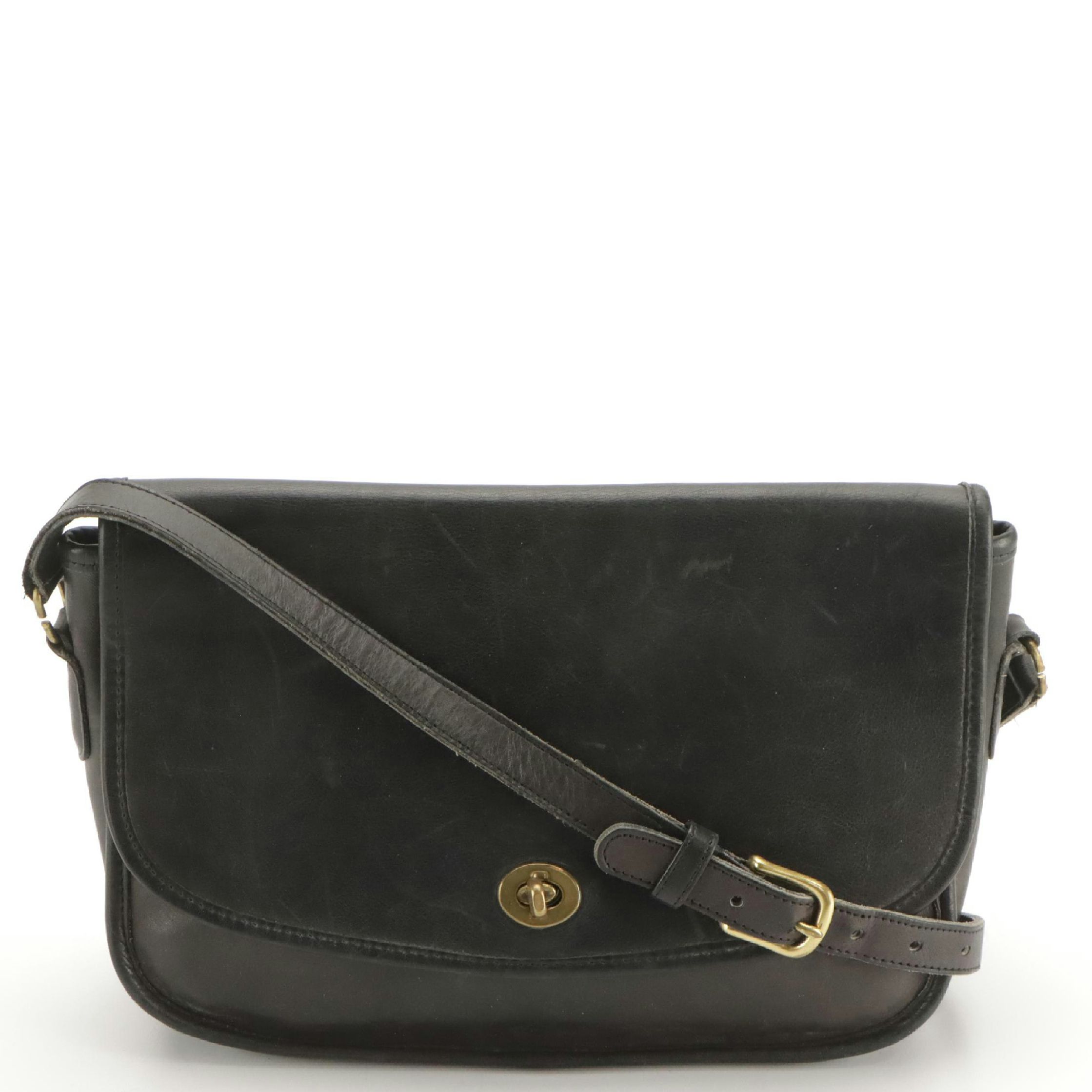 Vintage Coach Leatherware City Flap Bag in Black Smooth Leather