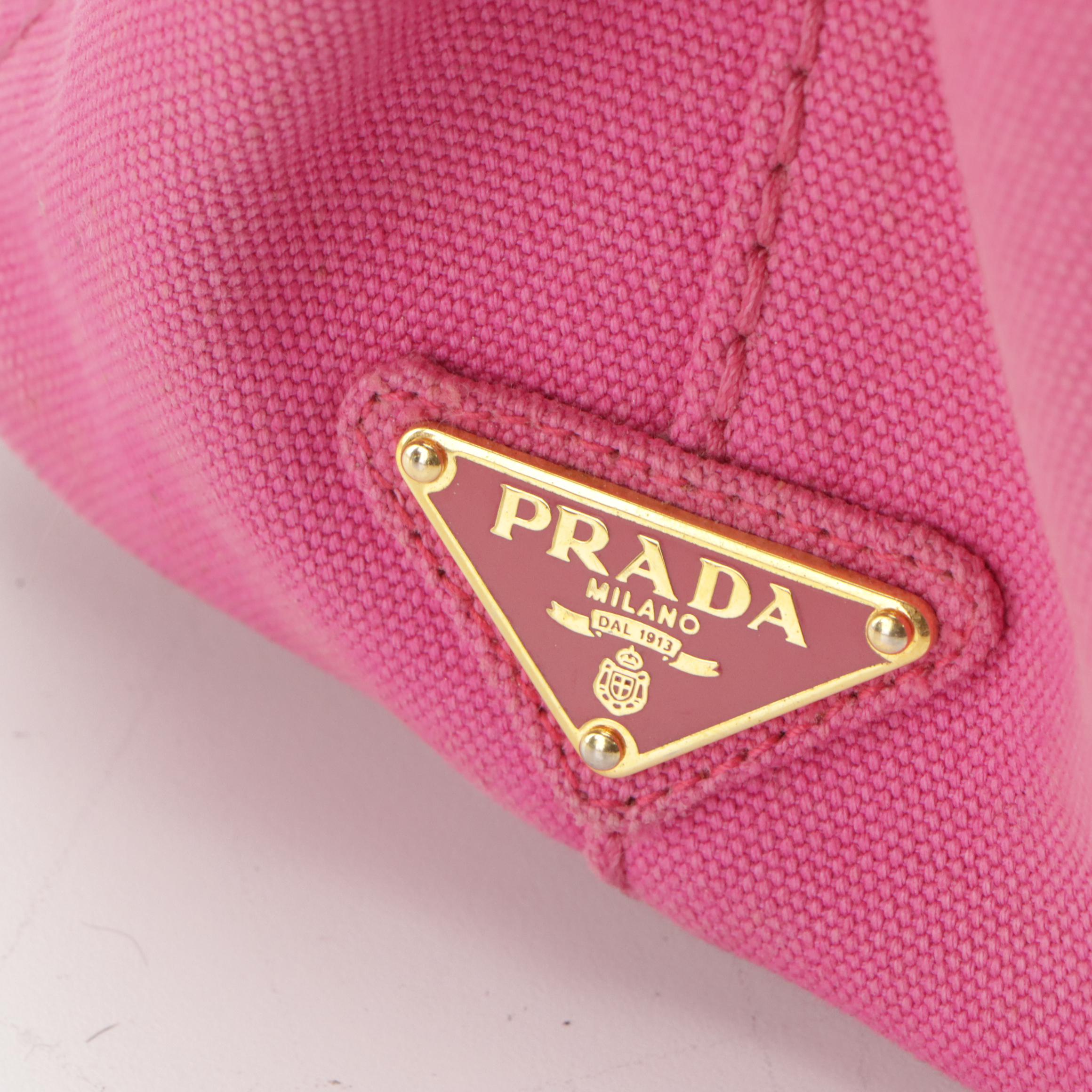 Prada Pink Canapa Canvas Two-Way Handbag with Detachable Strap