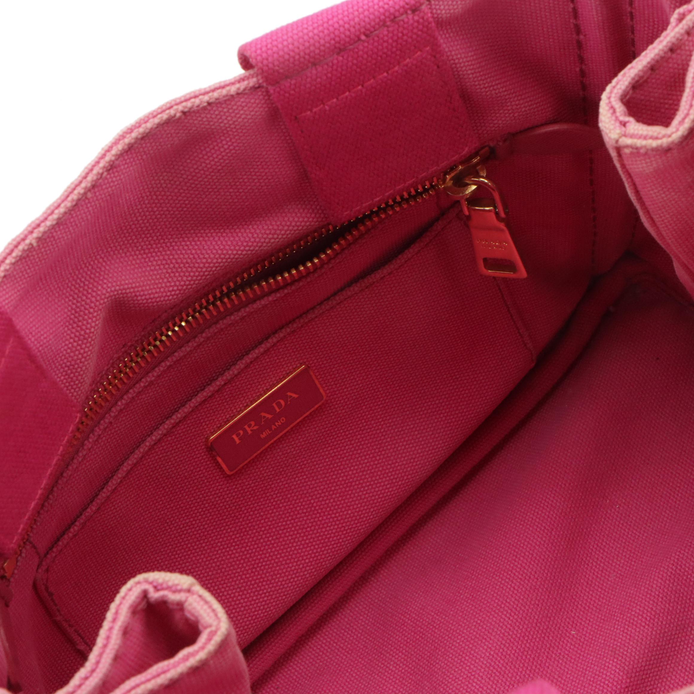 Prada Pink Canapa Canvas Two-Way Handbag with Detachable Strap
