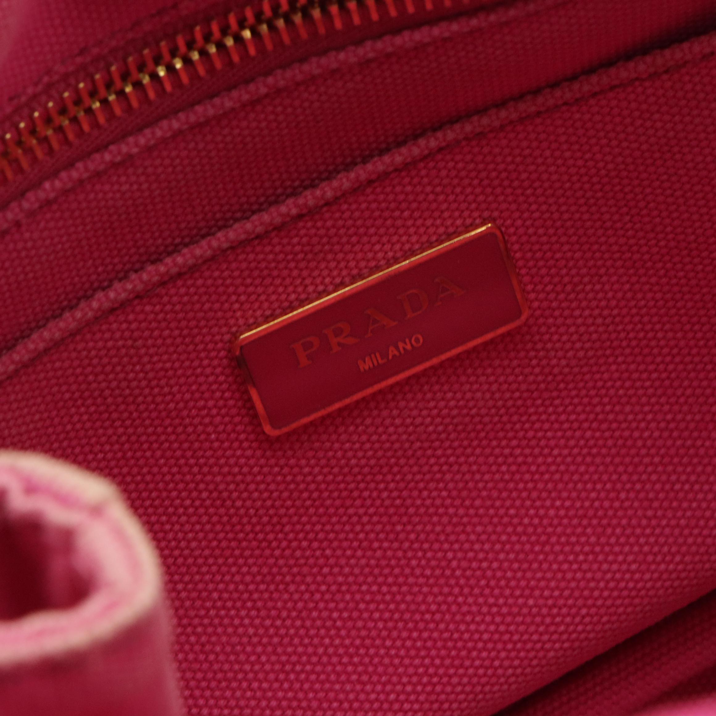 Prada Pink Canapa Canvas Two-Way Handbag with Detachable Strap