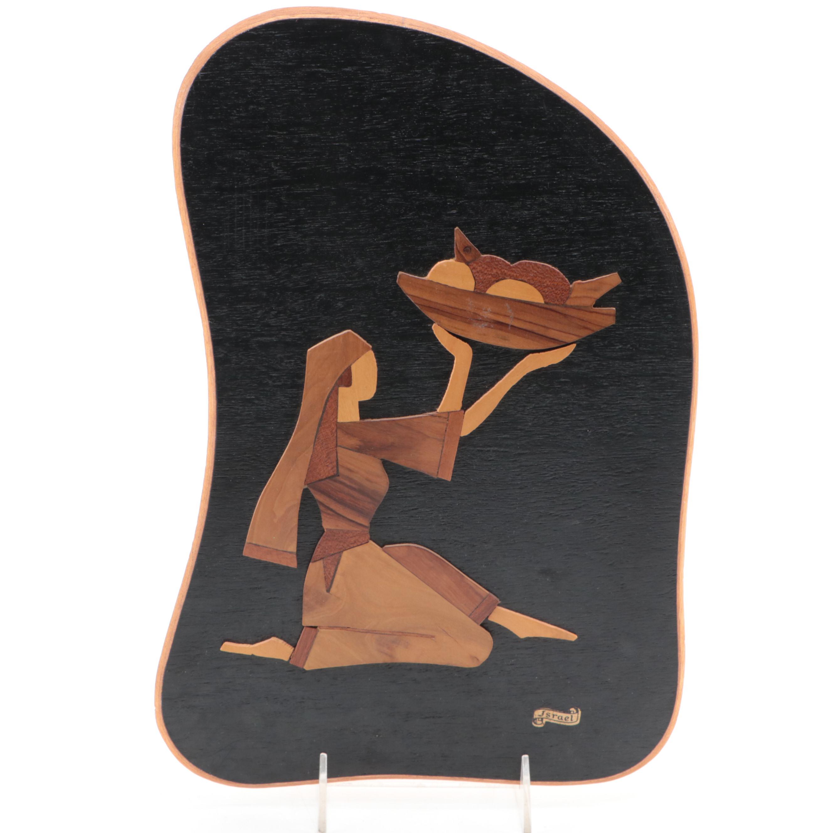 Driftwood and Wire Shabbat Candleholder with Israeli Marquetry Plaque