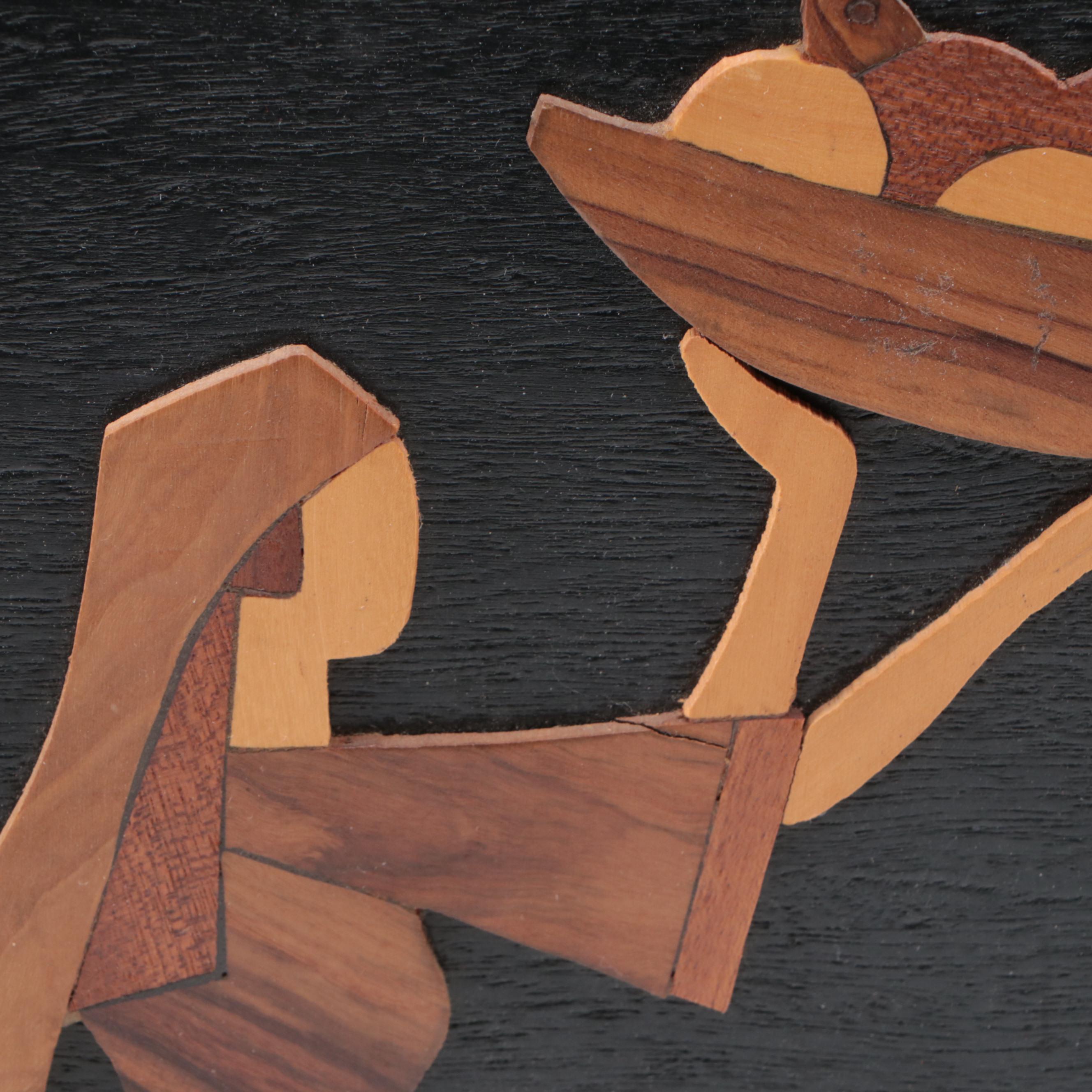 Driftwood and Wire Shabbat Candleholder with Israeli Marquetry Plaque