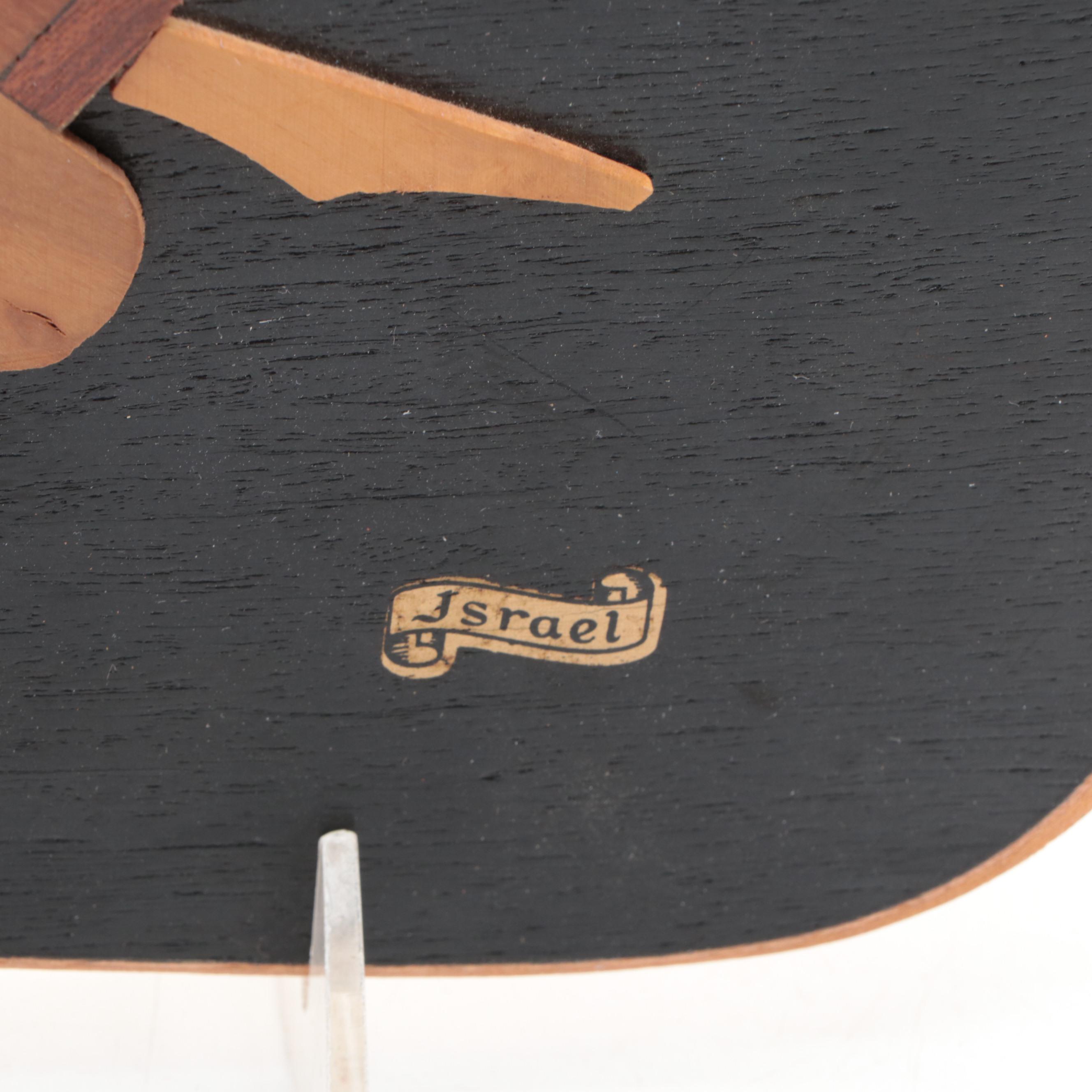 Driftwood and Wire Shabbat Candleholder with Israeli Marquetry Plaque