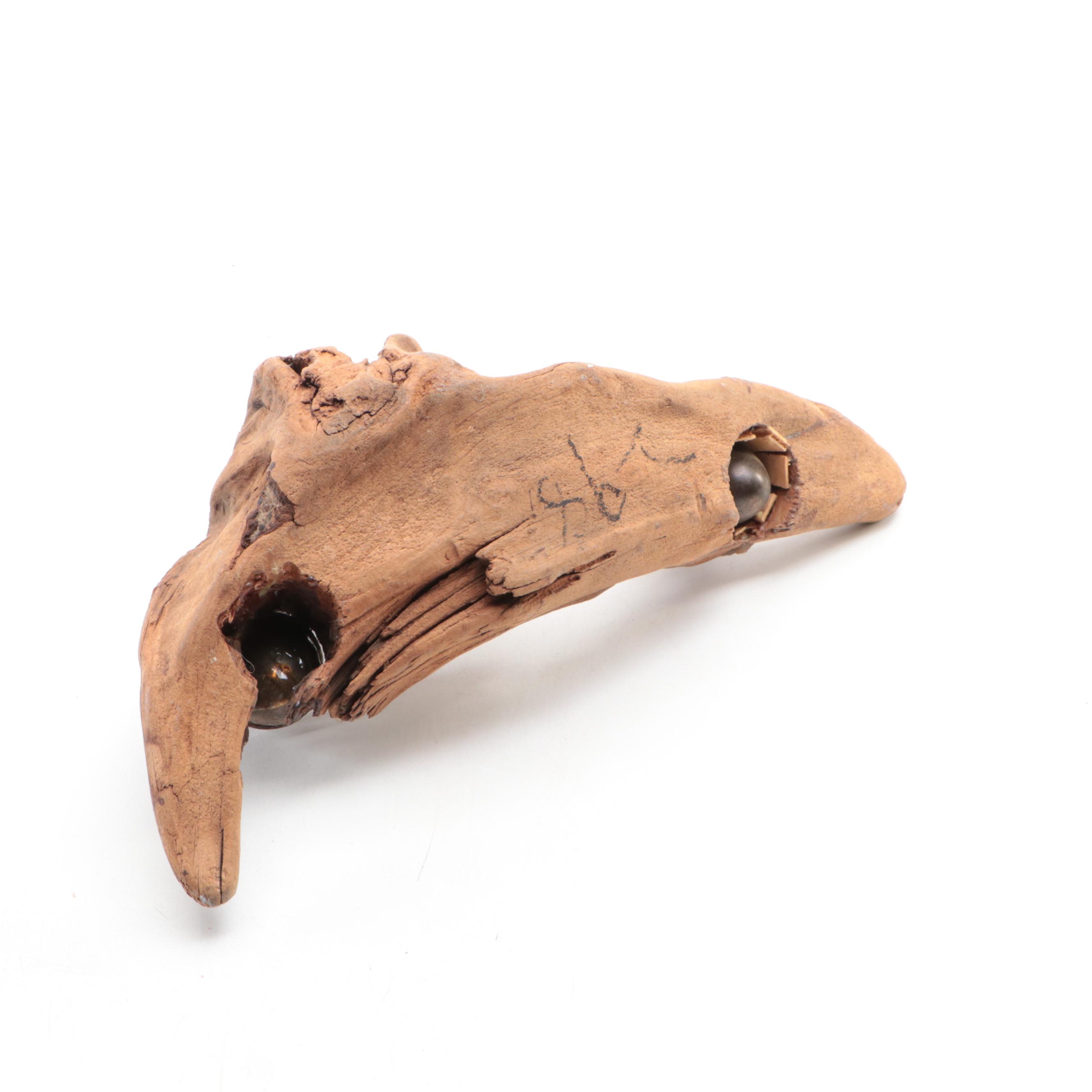 Driftwood and Wire Shabbat Candleholder with Israeli Marquetry Plaque