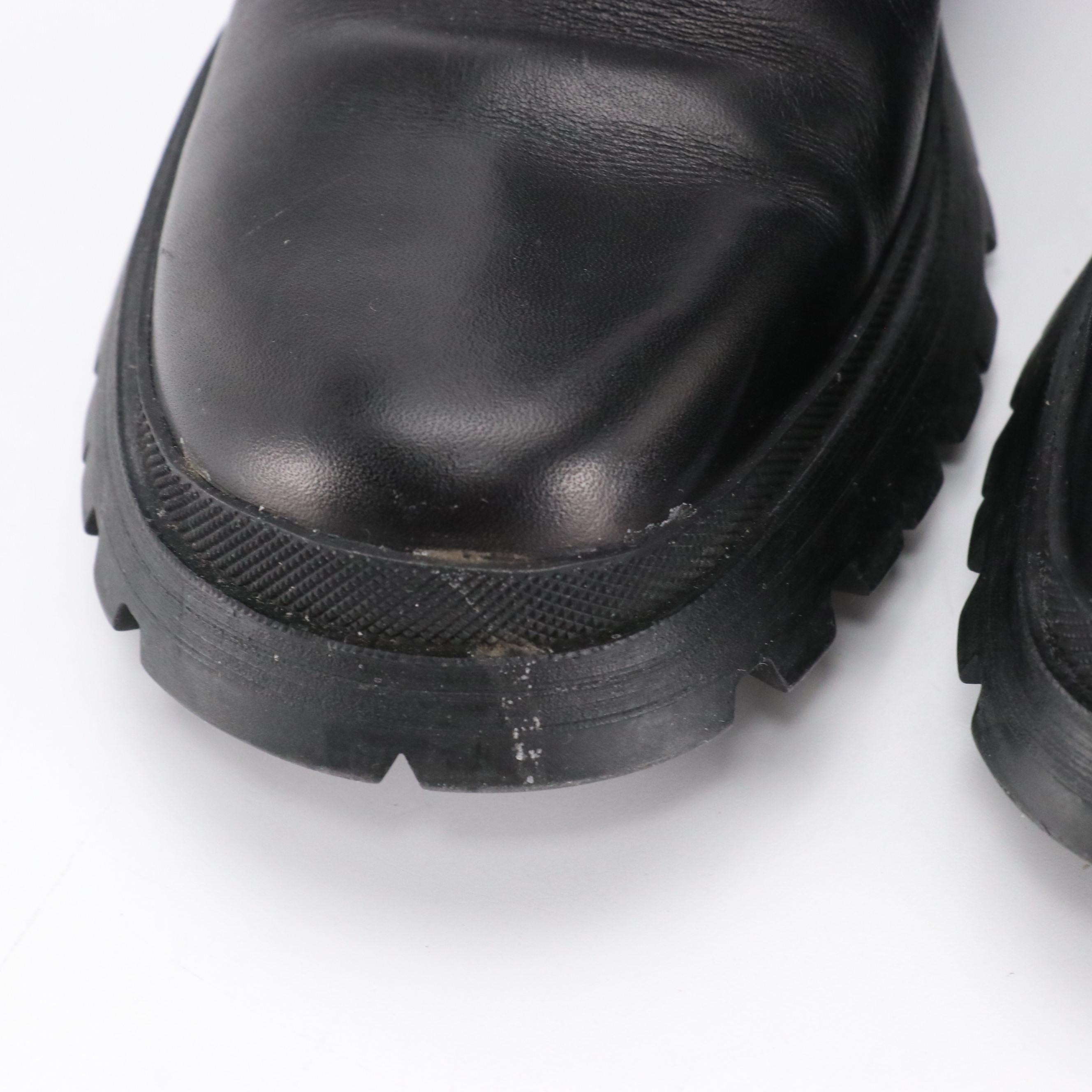 Prada Sport Black Leather Chunky Sole Mid-Calf Boots