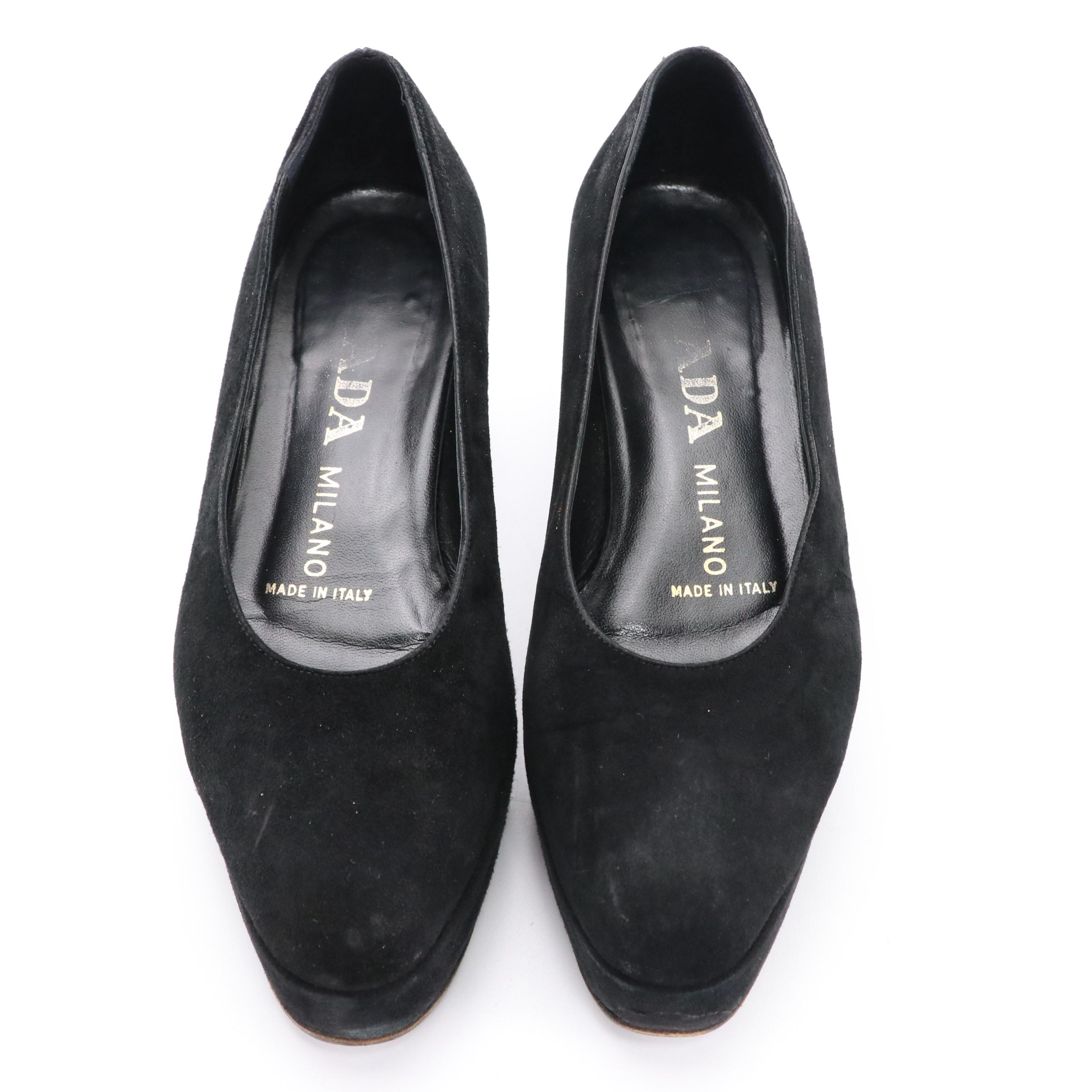 Prada Black Camoscio Suede Platform Heels in Box