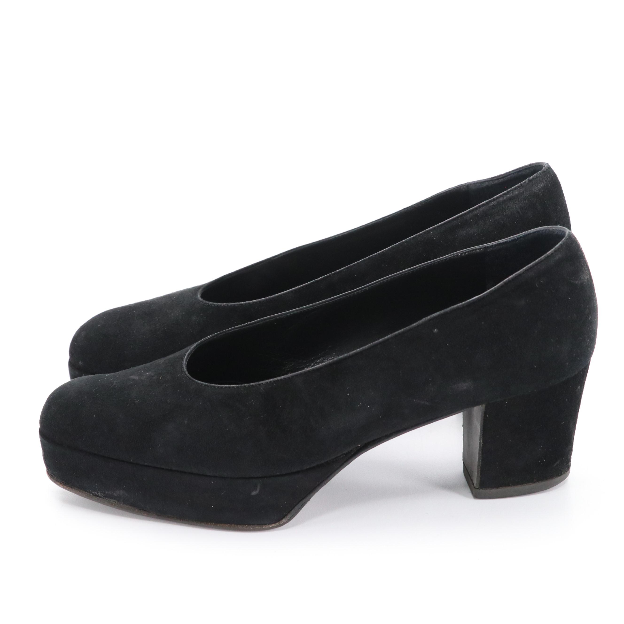 Prada Black Camoscio Suede Platform Heels in Box