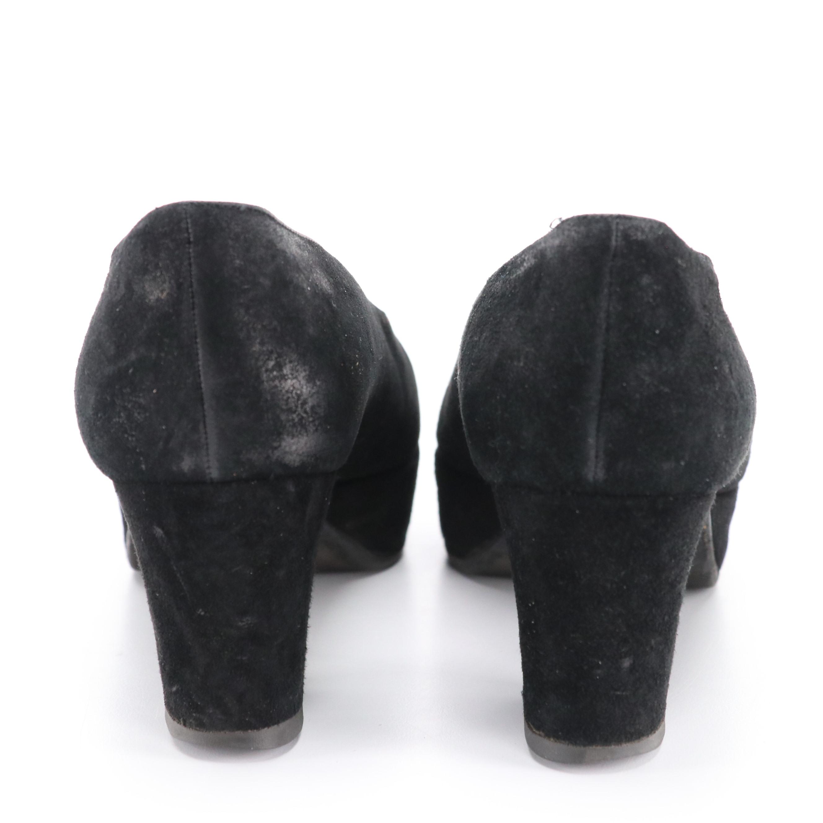 Prada Black Camoscio Suede Platform Heels in Box