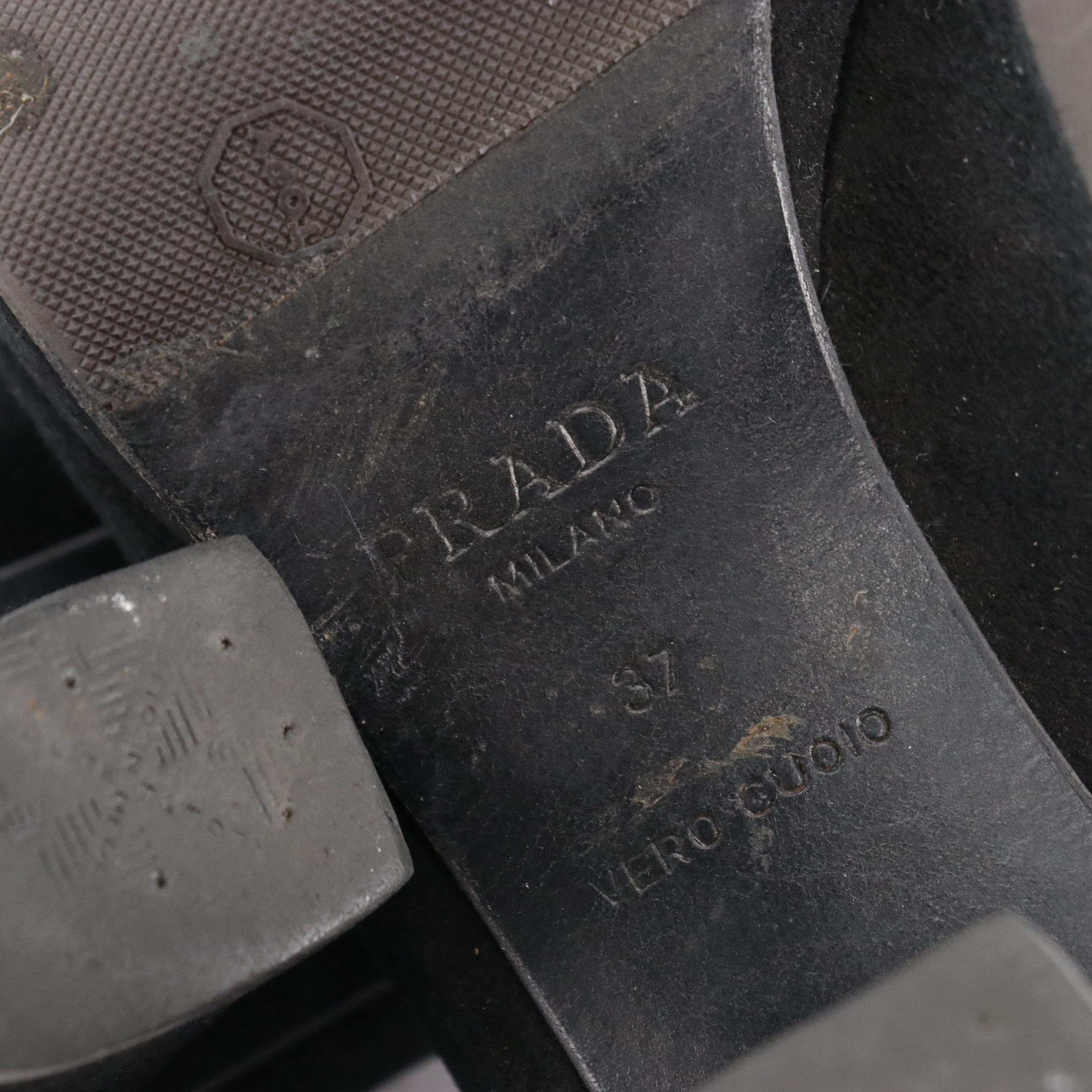 Prada Black Camoscio Suede Platform Heels in Box