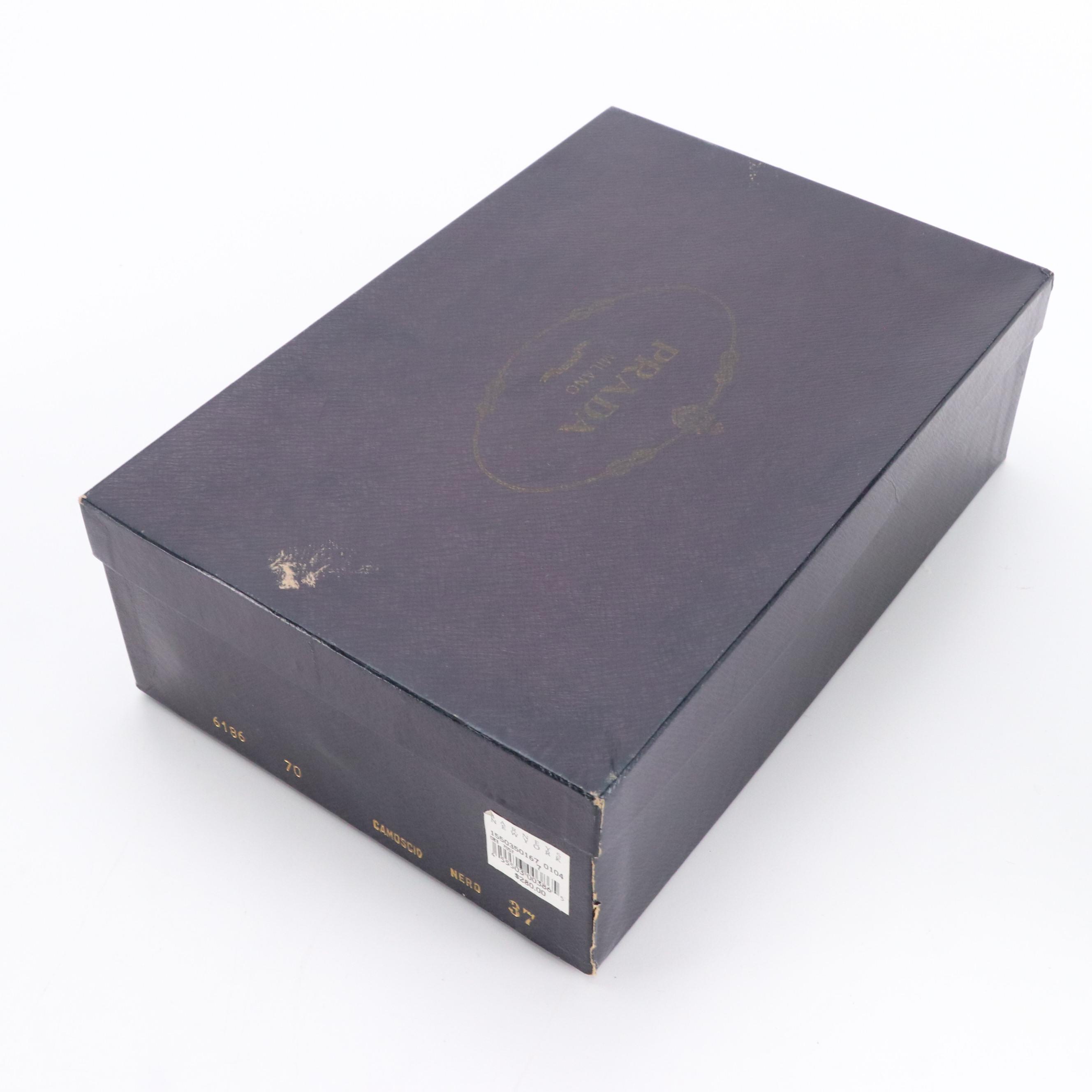 Prada Black Camoscio Suede Platform Heels in Box