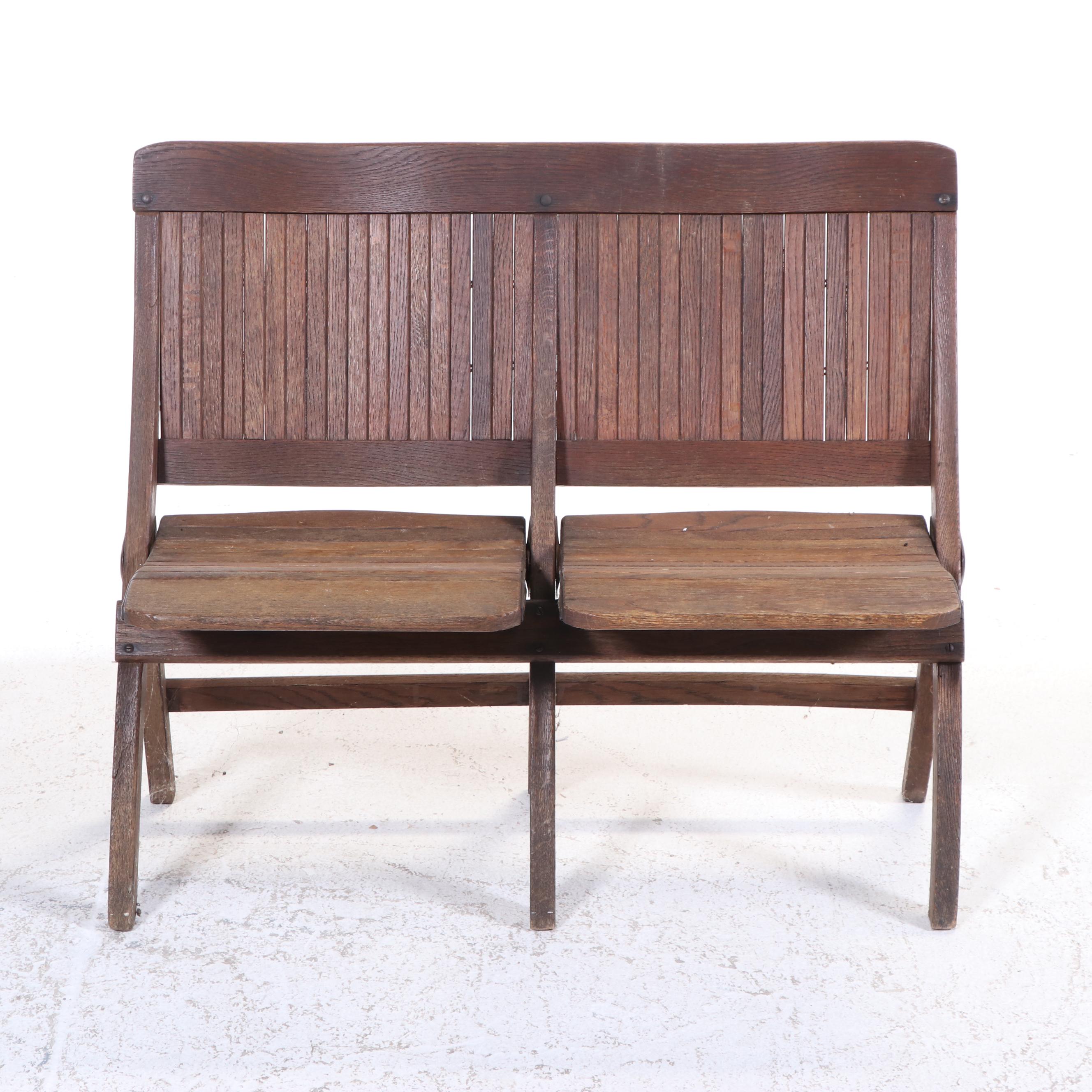 Two Slatted Maple and Oak Folding-Seat Benches, Including Readsboro Chair Co.