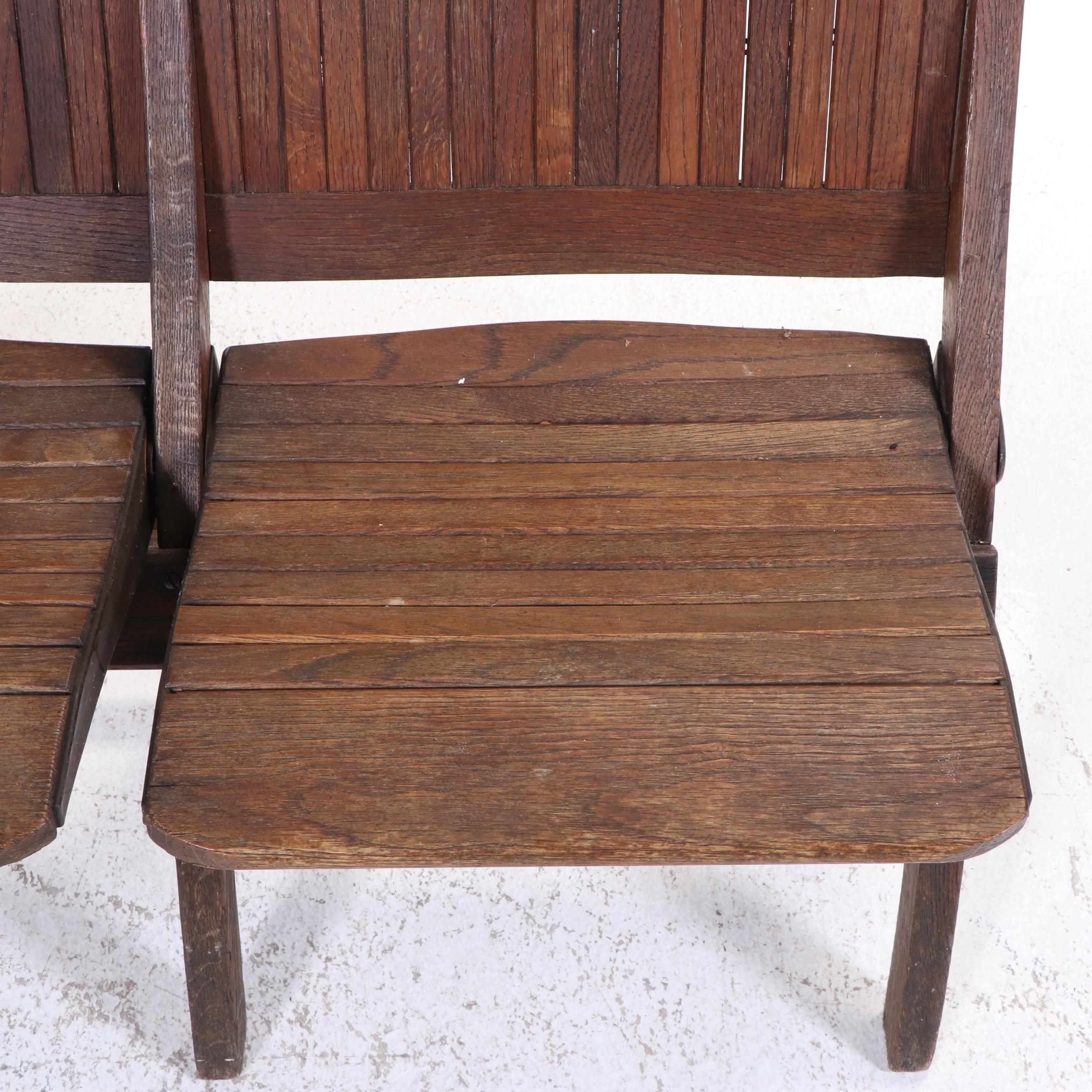 Two Slatted Maple and Oak Folding-Seat Benches, Including Readsboro Chair Co.