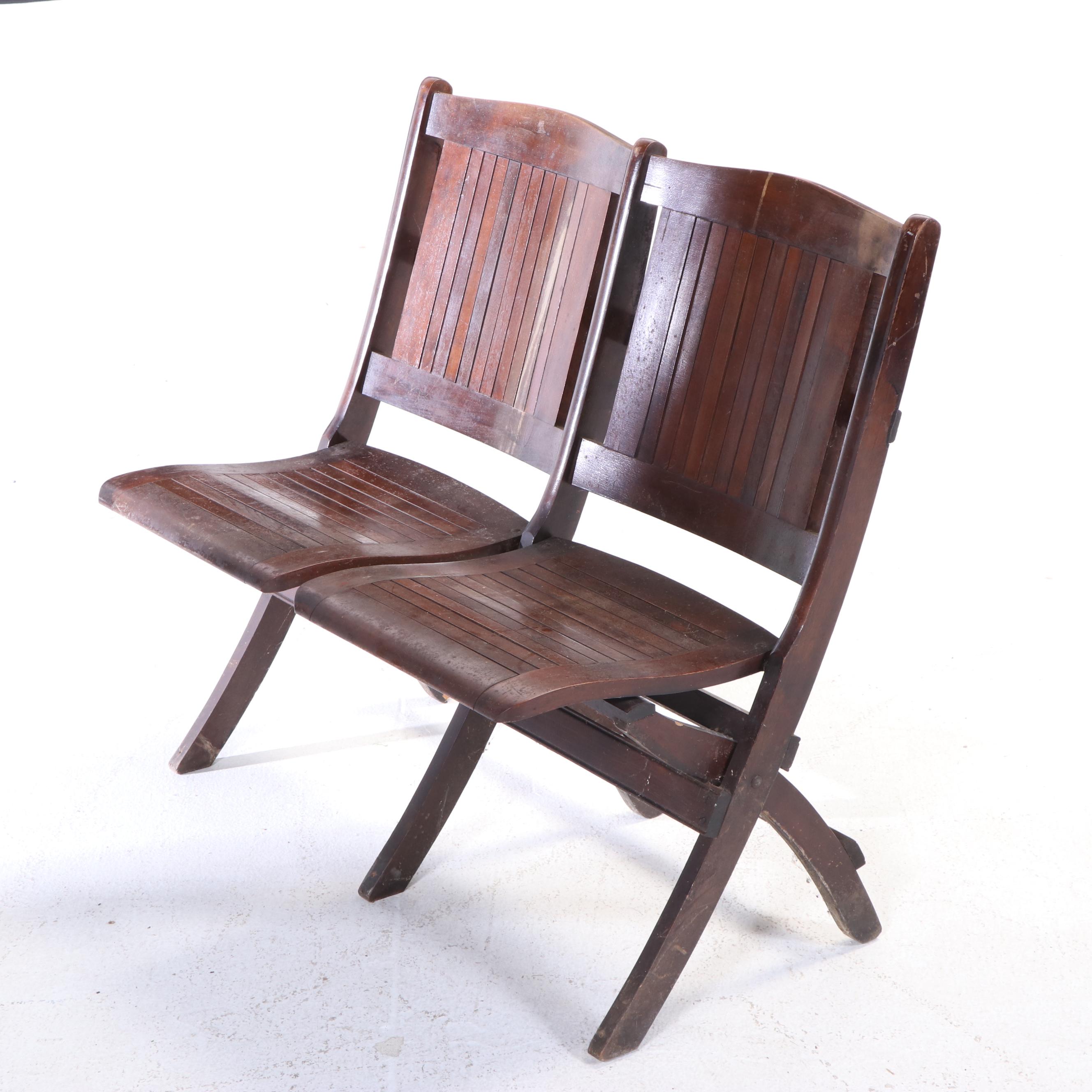 Two Slatted Maple and Oak Folding-Seat Benches, Including Readsboro Chair Co.
