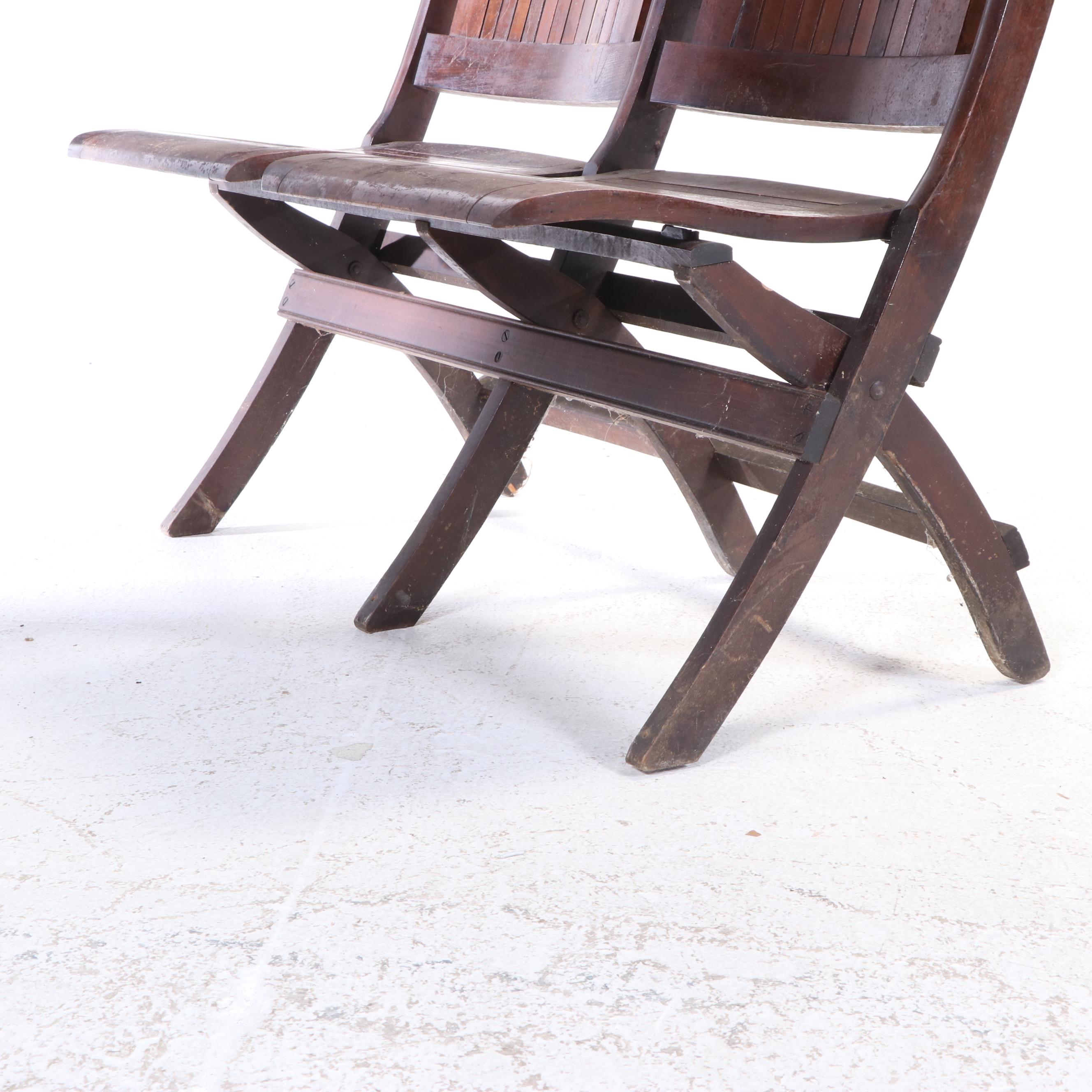Two Slatted Maple and Oak Folding-Seat Benches, Including Readsboro Chair Co.