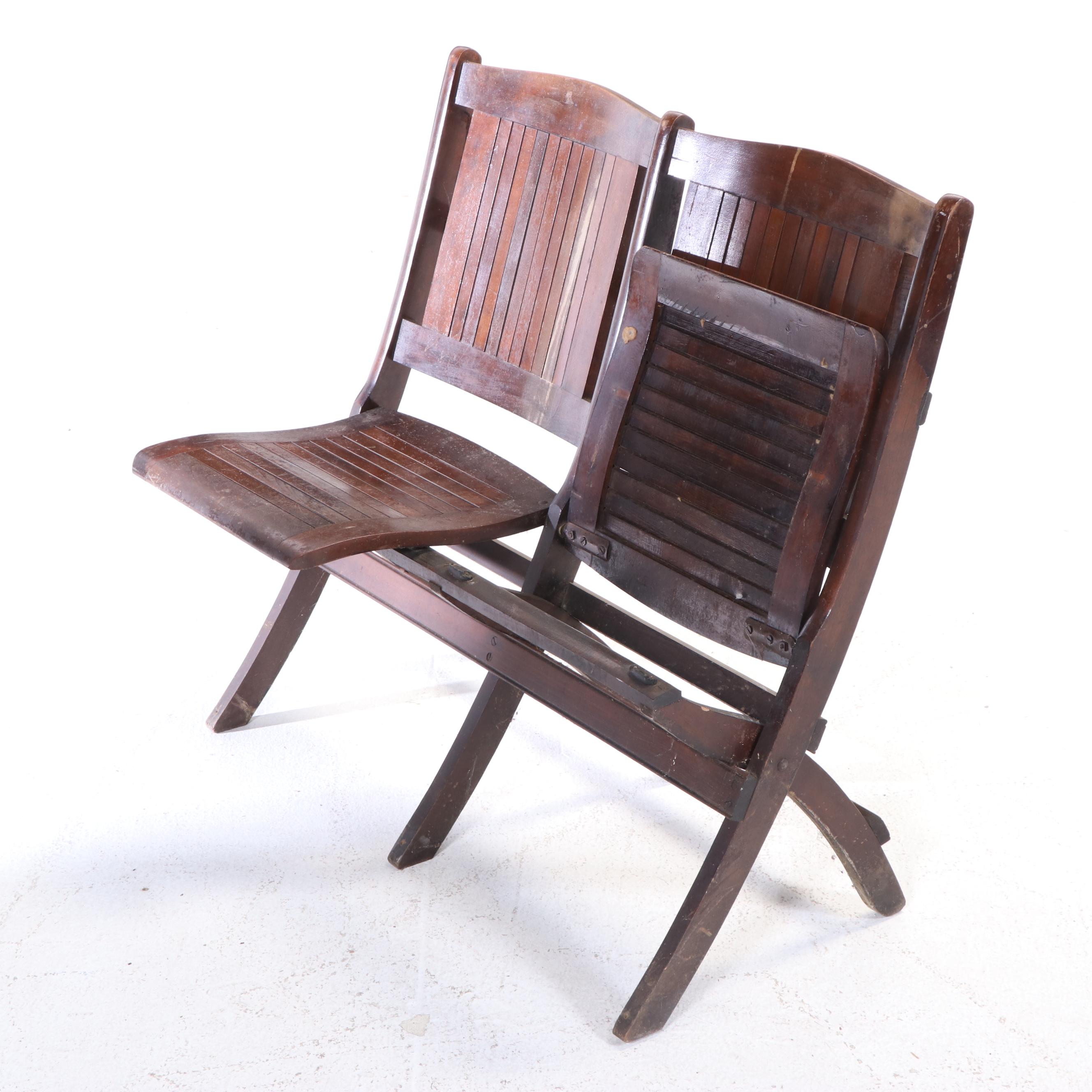 Two Slatted Maple and Oak Folding-Seat Benches, Including Readsboro Chair Co.
