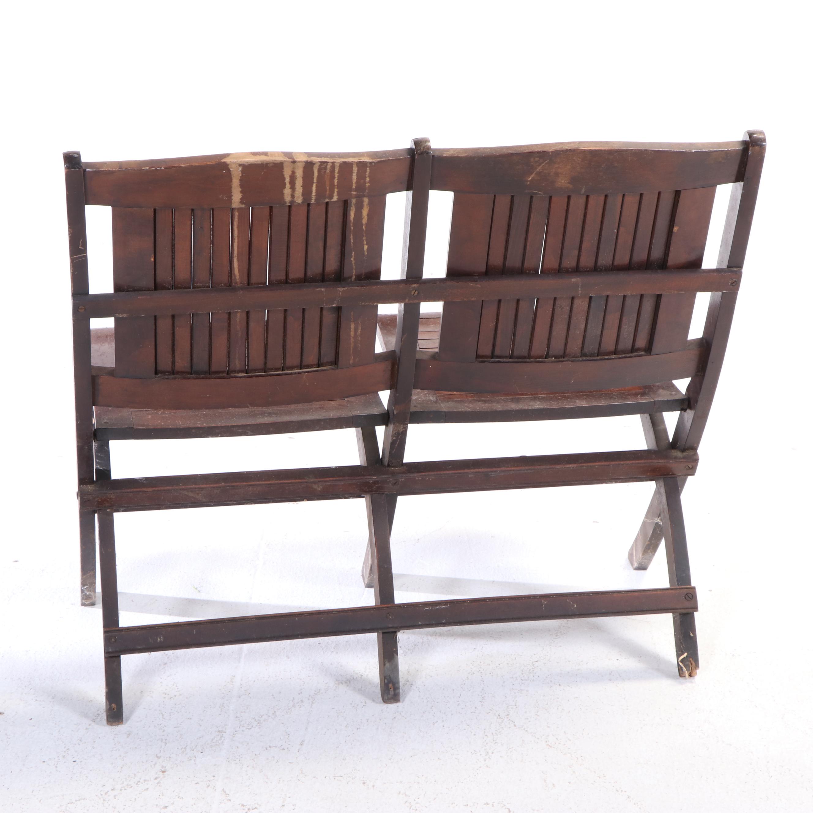 Two Slatted Maple and Oak Folding-Seat Benches, Including Readsboro Chair Co.