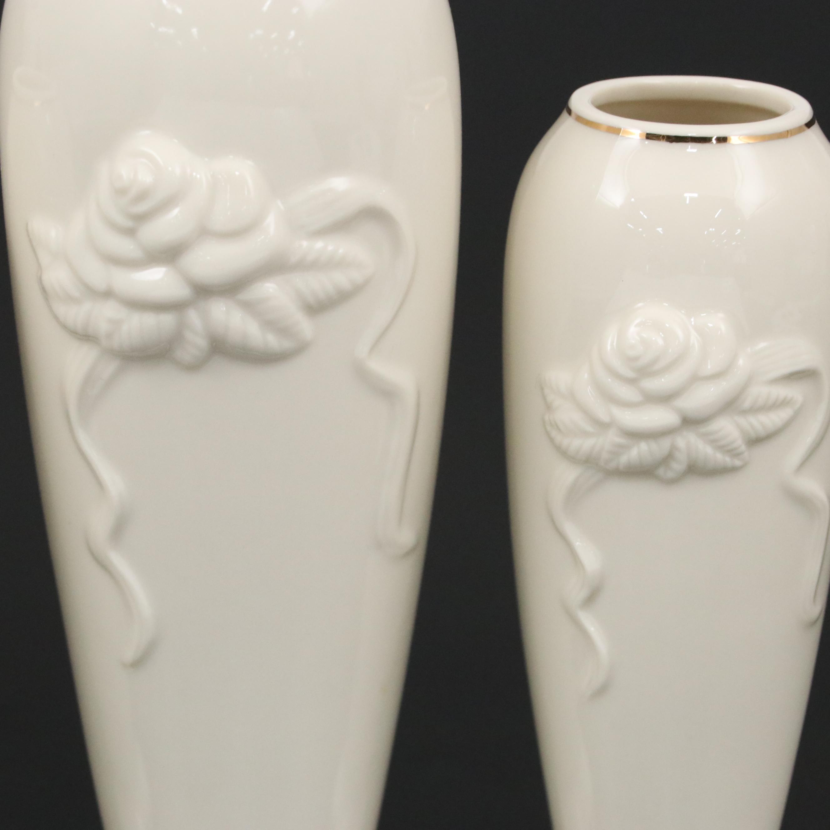 Lenox "Ivory Rose" Porcelain Vase Set with American Heritage Koi Fish Coaster