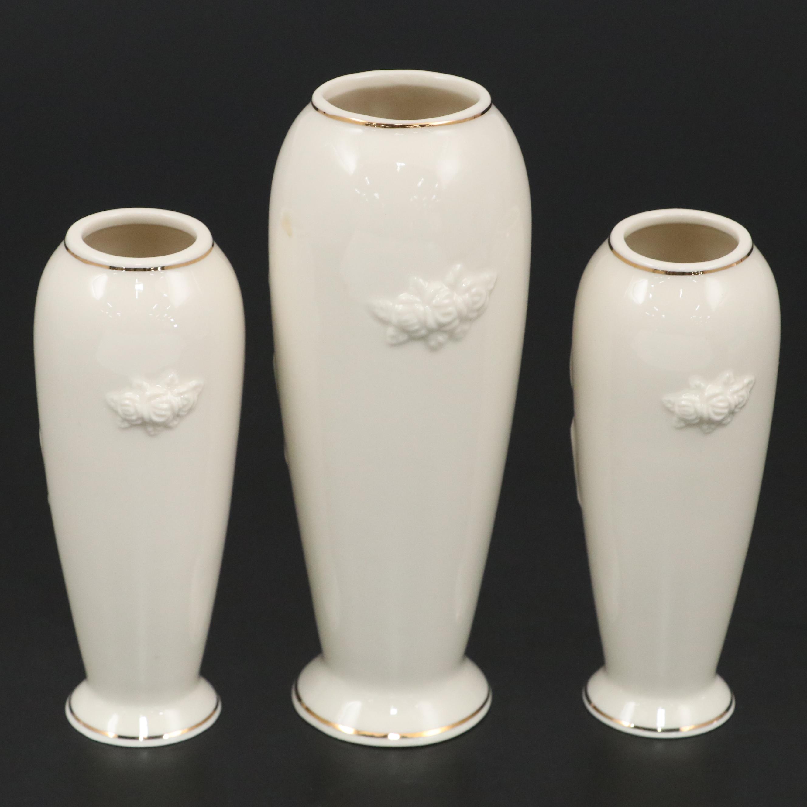 Lenox "Ivory Rose" Porcelain Vase Set with American Heritage Koi Fish Coaster