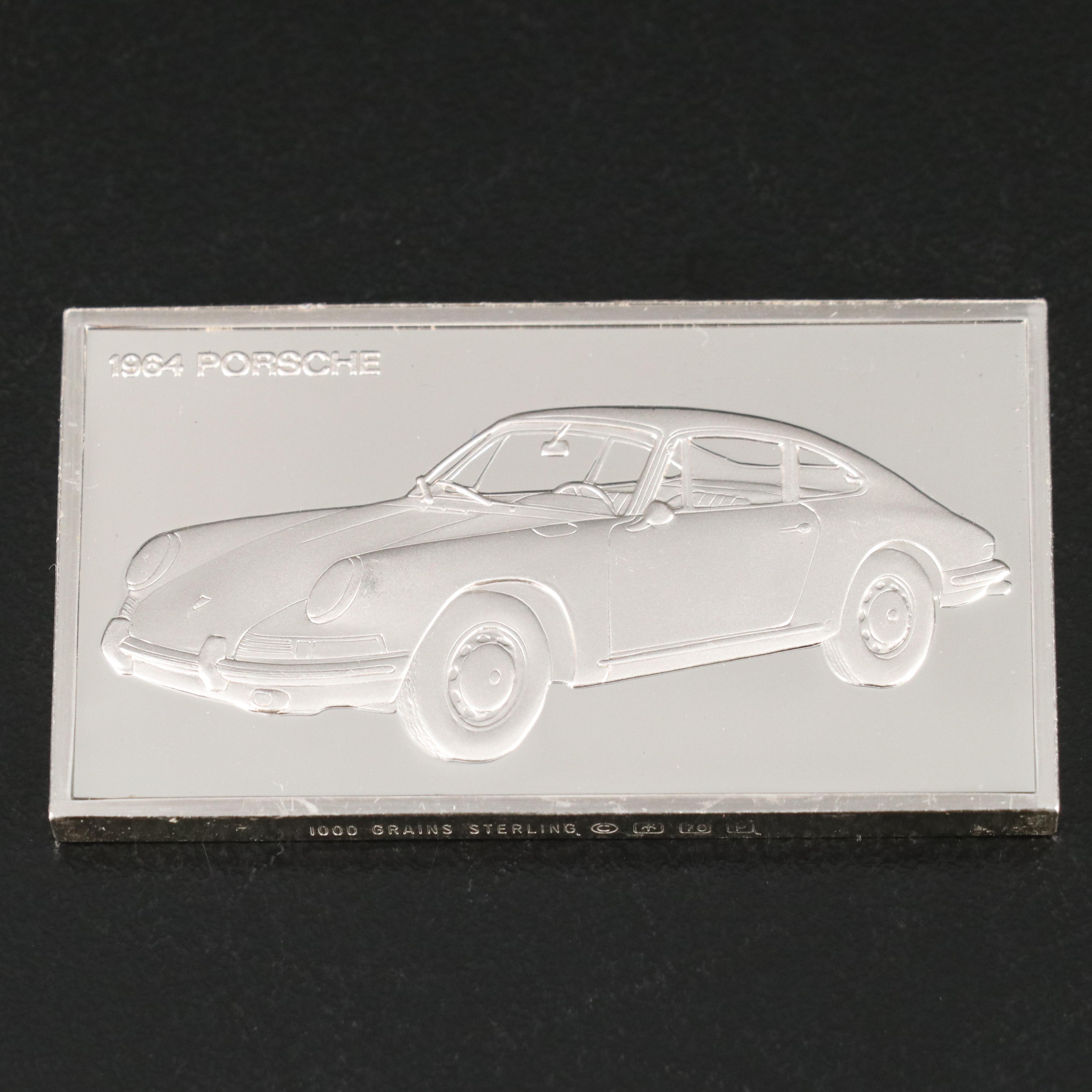 Five Franklin Mint Sterling Silver Bars Depicting Famous Cars