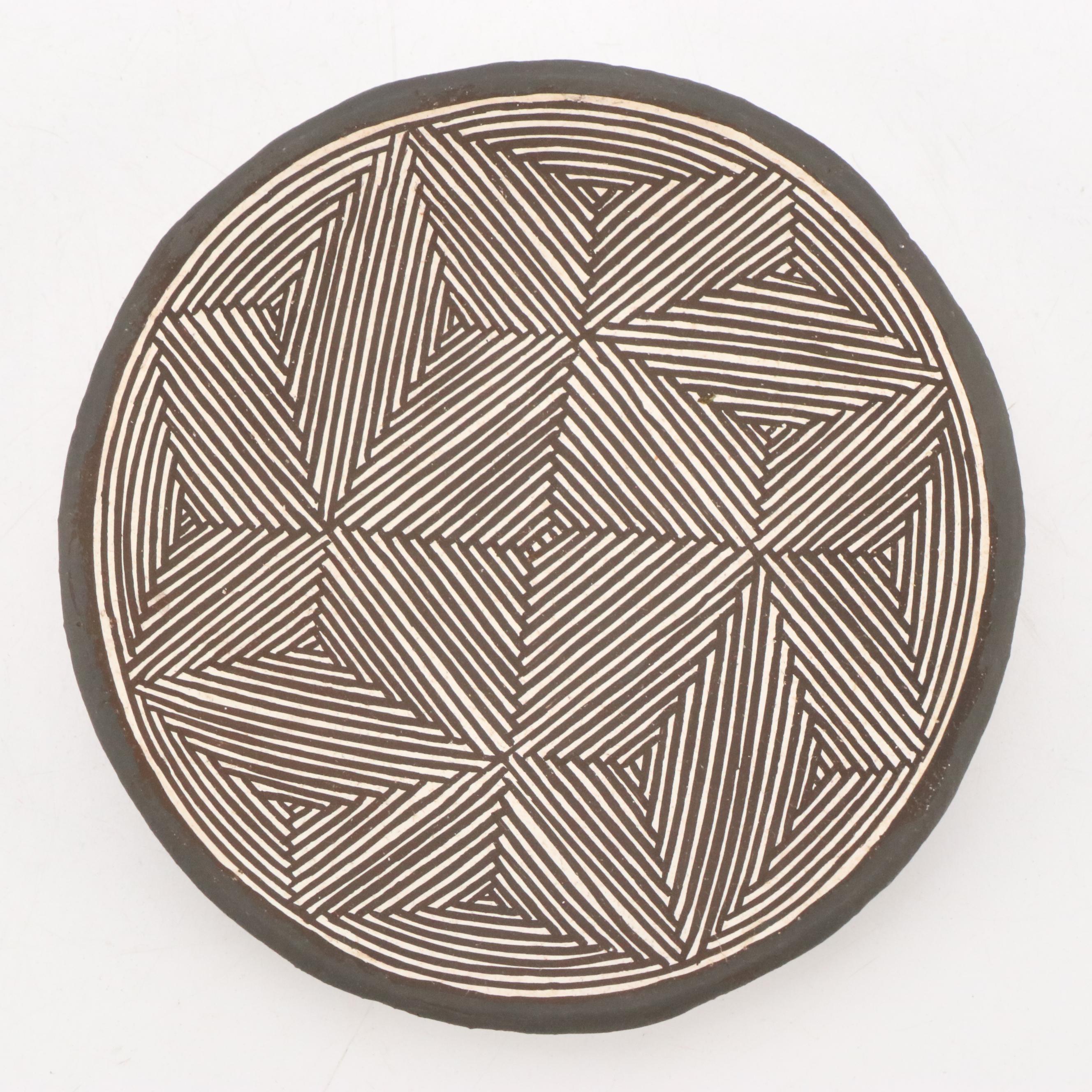 Lucy M. Lewis Acoma Pueblo Black on White Pottery Dish