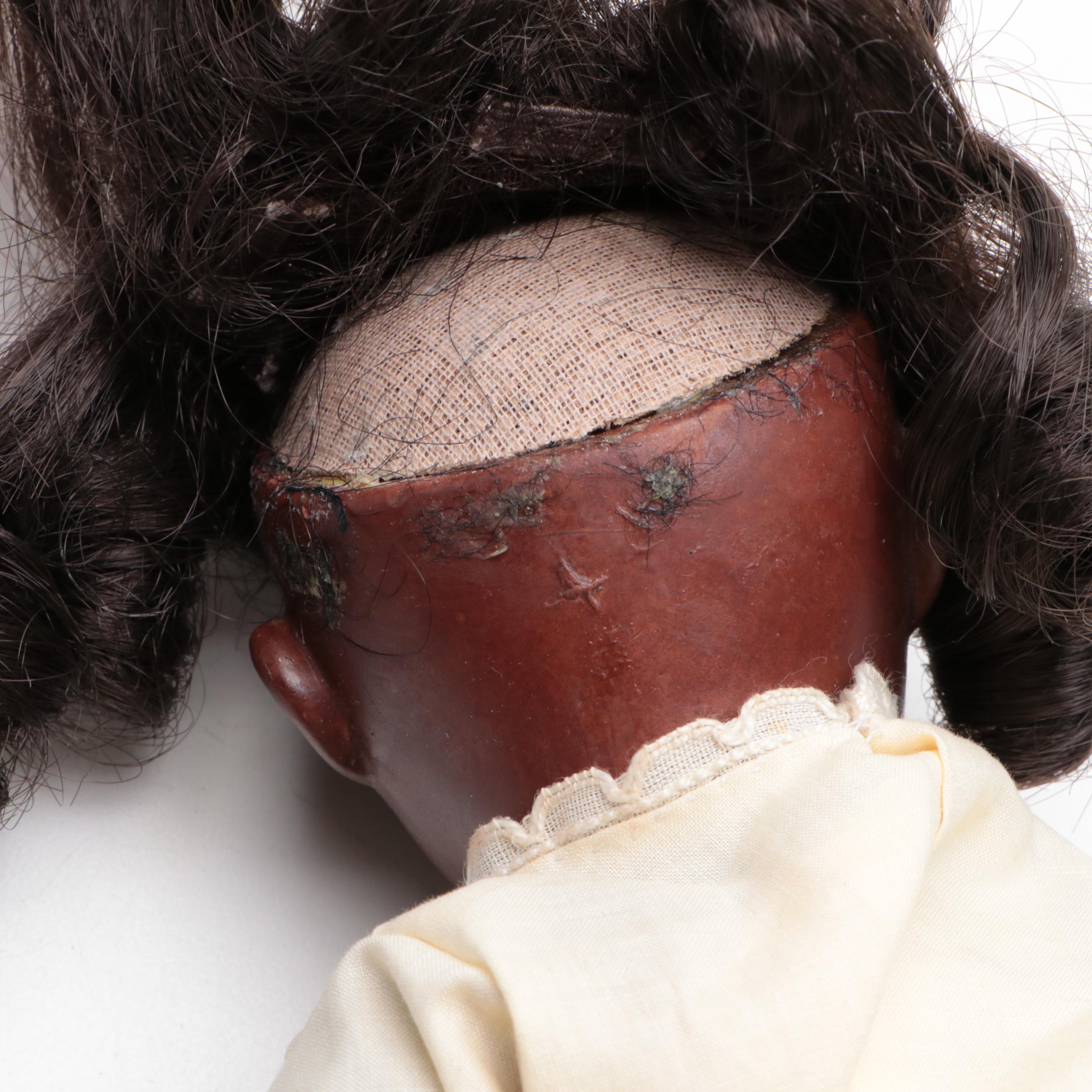 German Open Mouth Black Bisque Child Doll with Composition Body