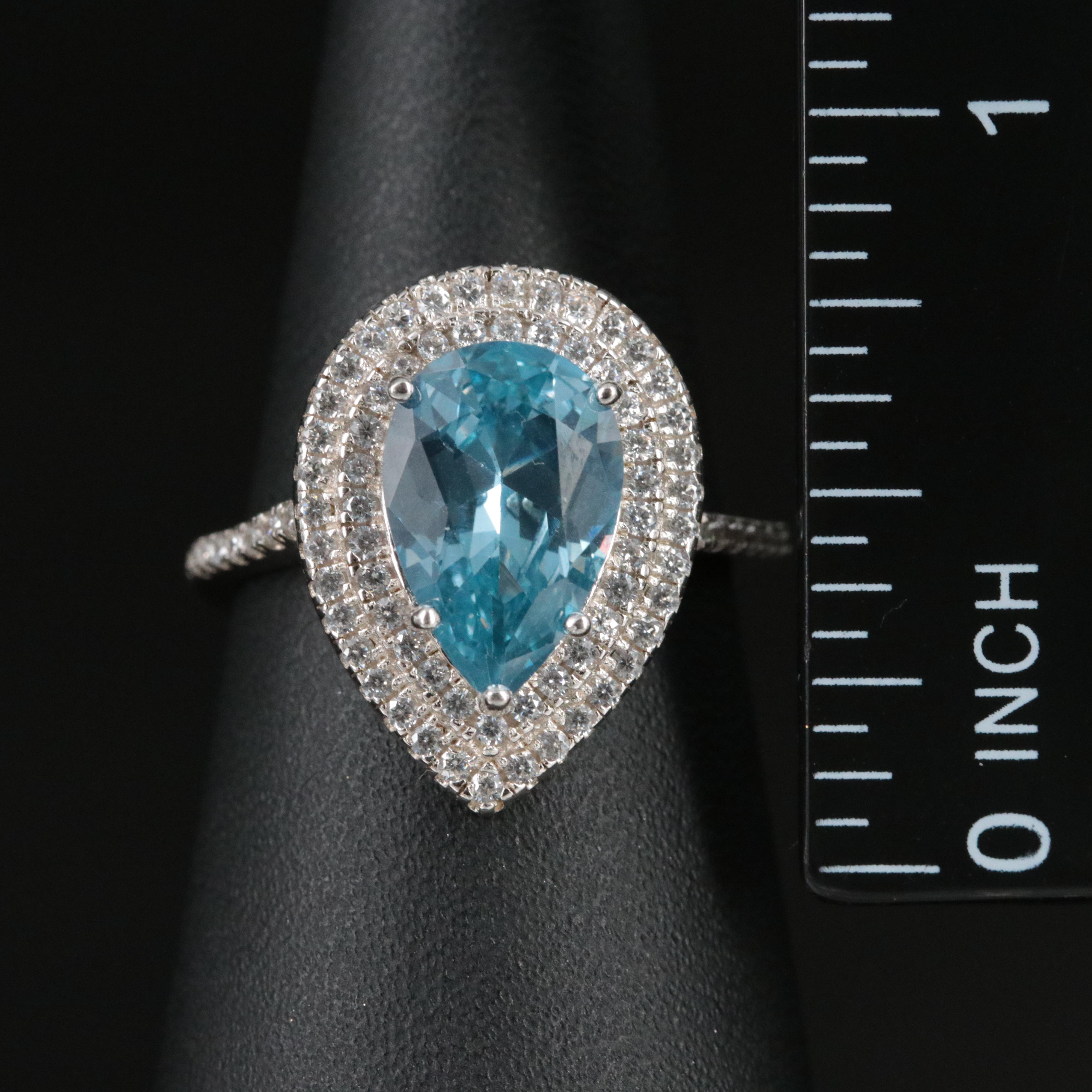 Sterling Topaz and CZ Ring