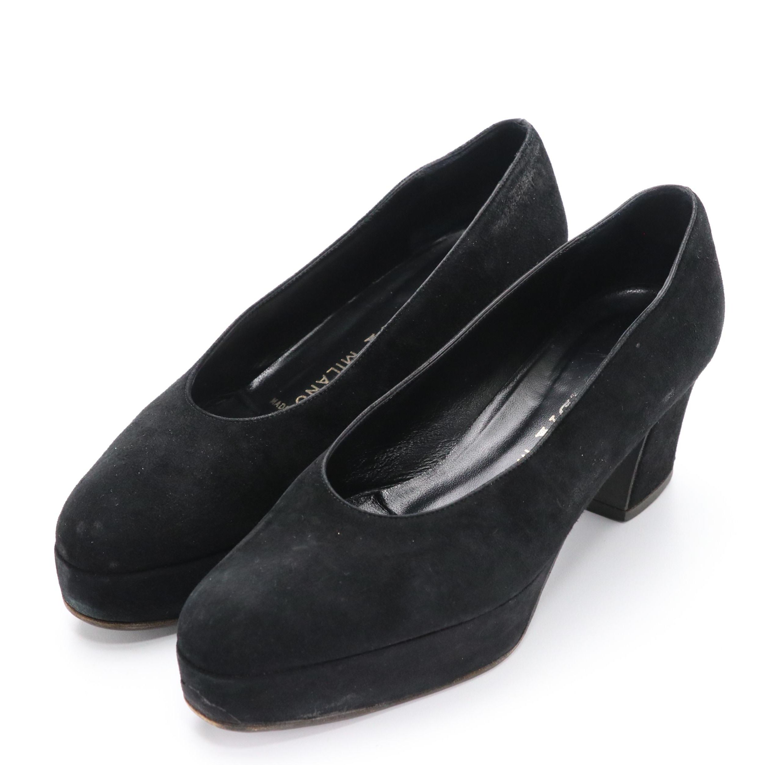 Prada Black Camoscio Suede Platform Heels in Box