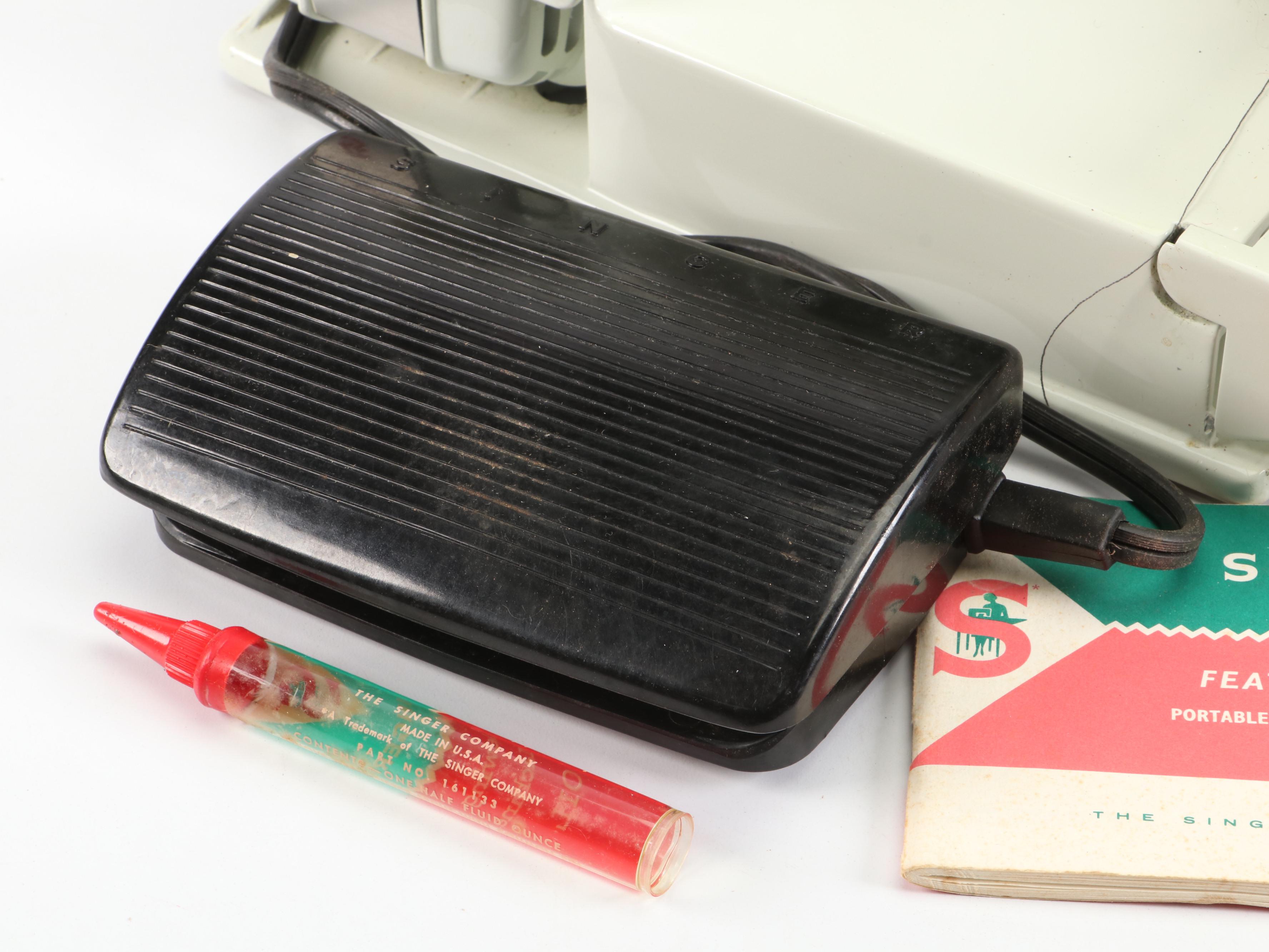 Singer 221K Featherweight Sewing Machine with Case and Supplies, Mid 20th C.