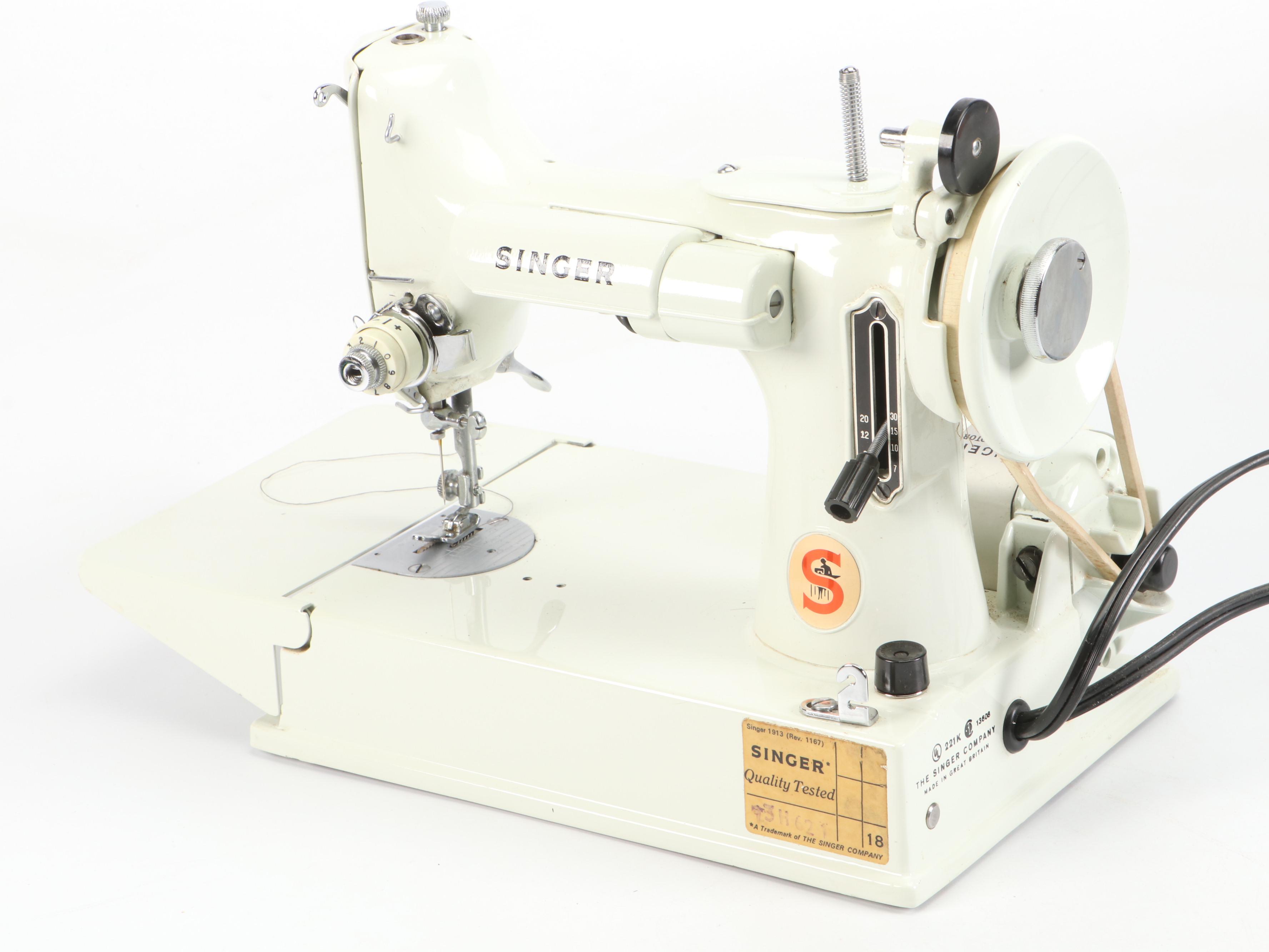 Singer 221K Featherweight Sewing Machine with Case and Supplies, Mid 20th C.