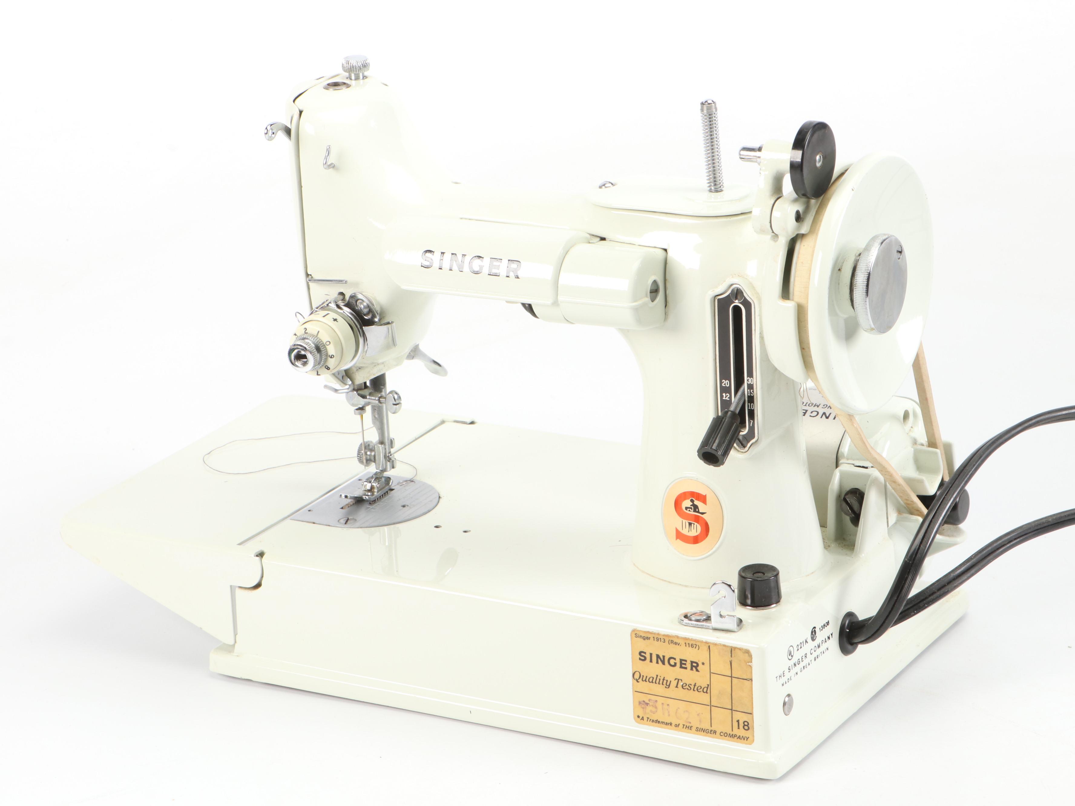 Singer 221K Featherweight Sewing Machine with Case and Supplies, Mid 20th C.