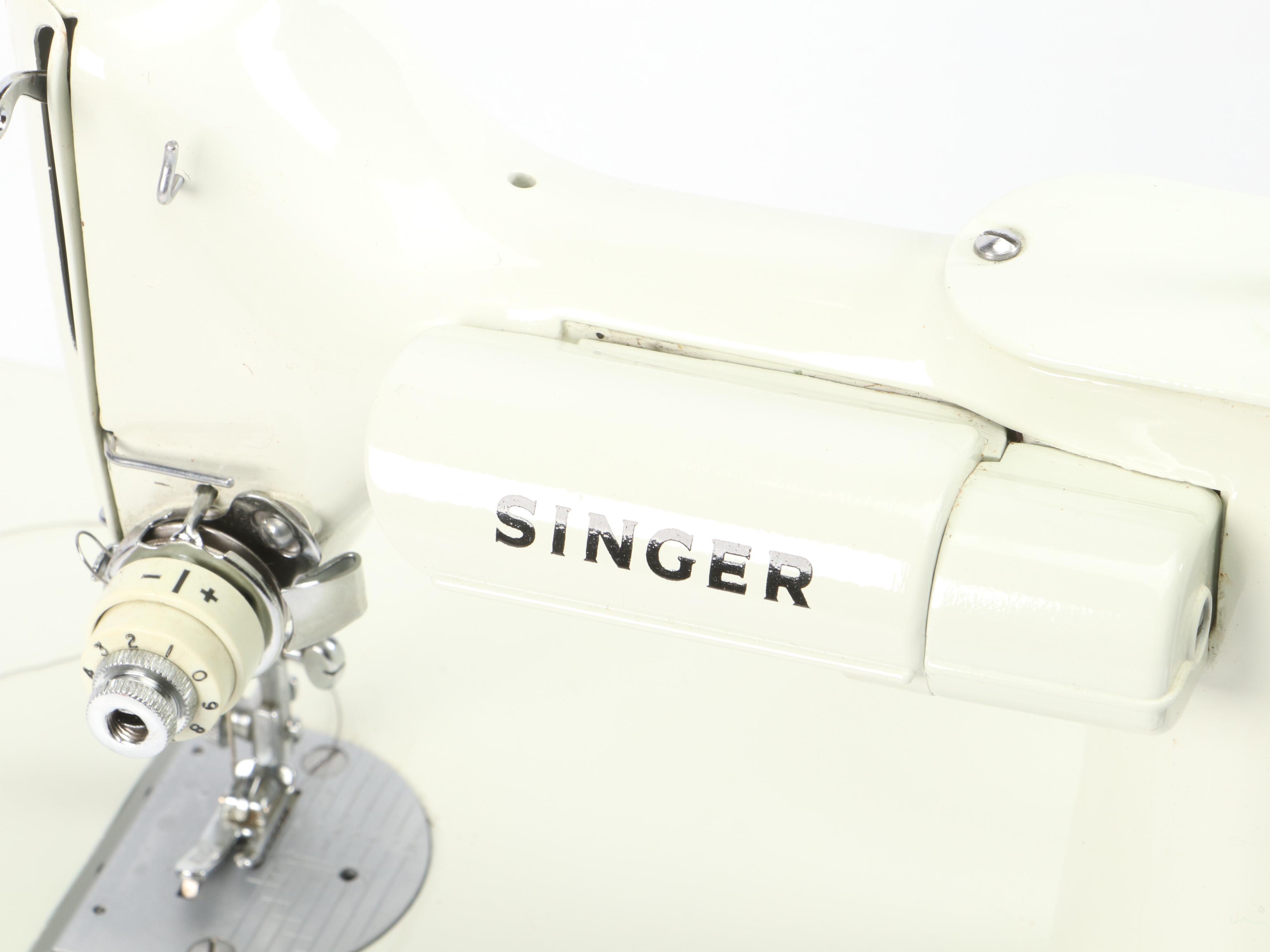 Singer 221K Featherweight Sewing Machine with Case and Supplies, Mid 20th C.