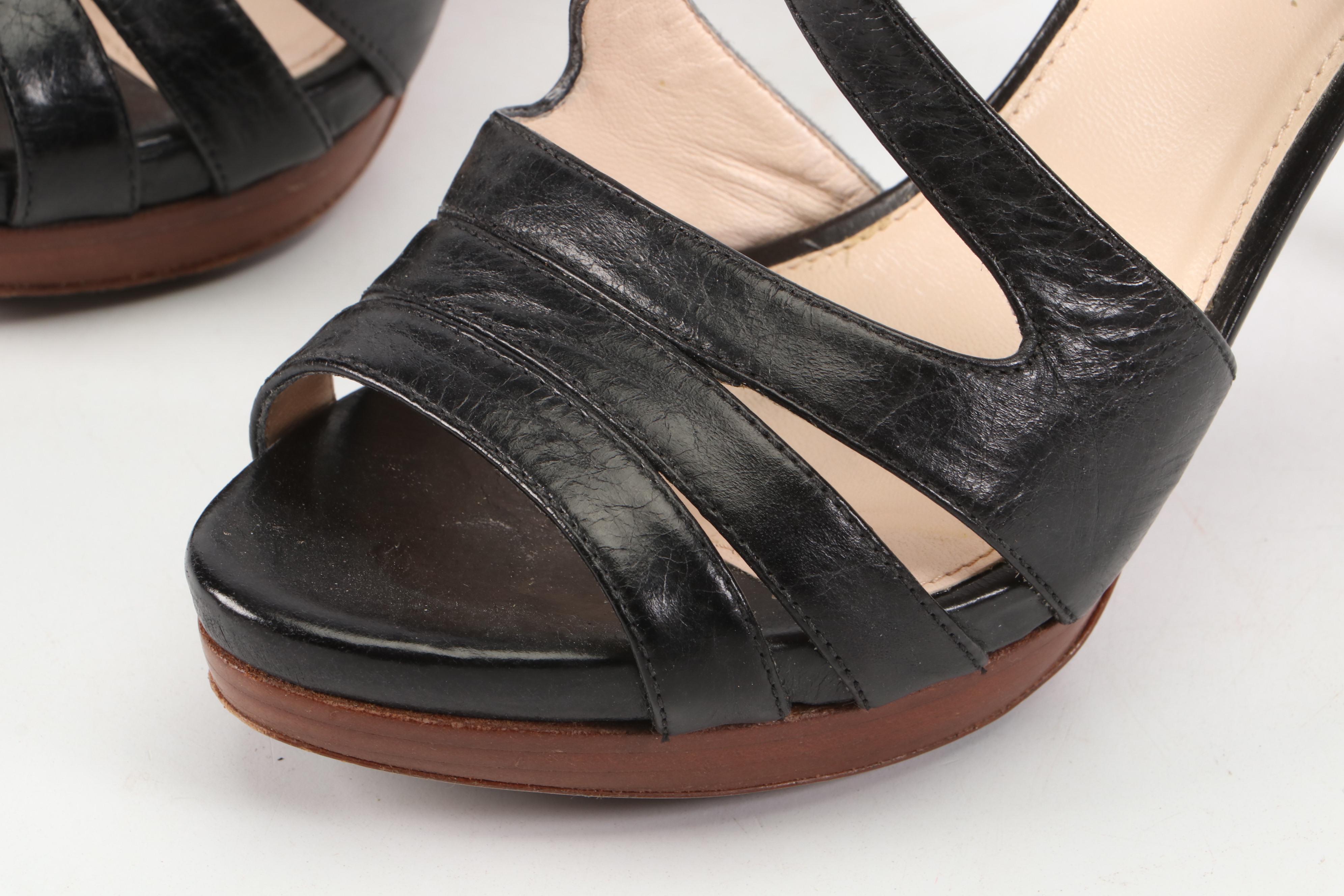 Prada Strappy Black Vitello Shine Leather Pumps in Box