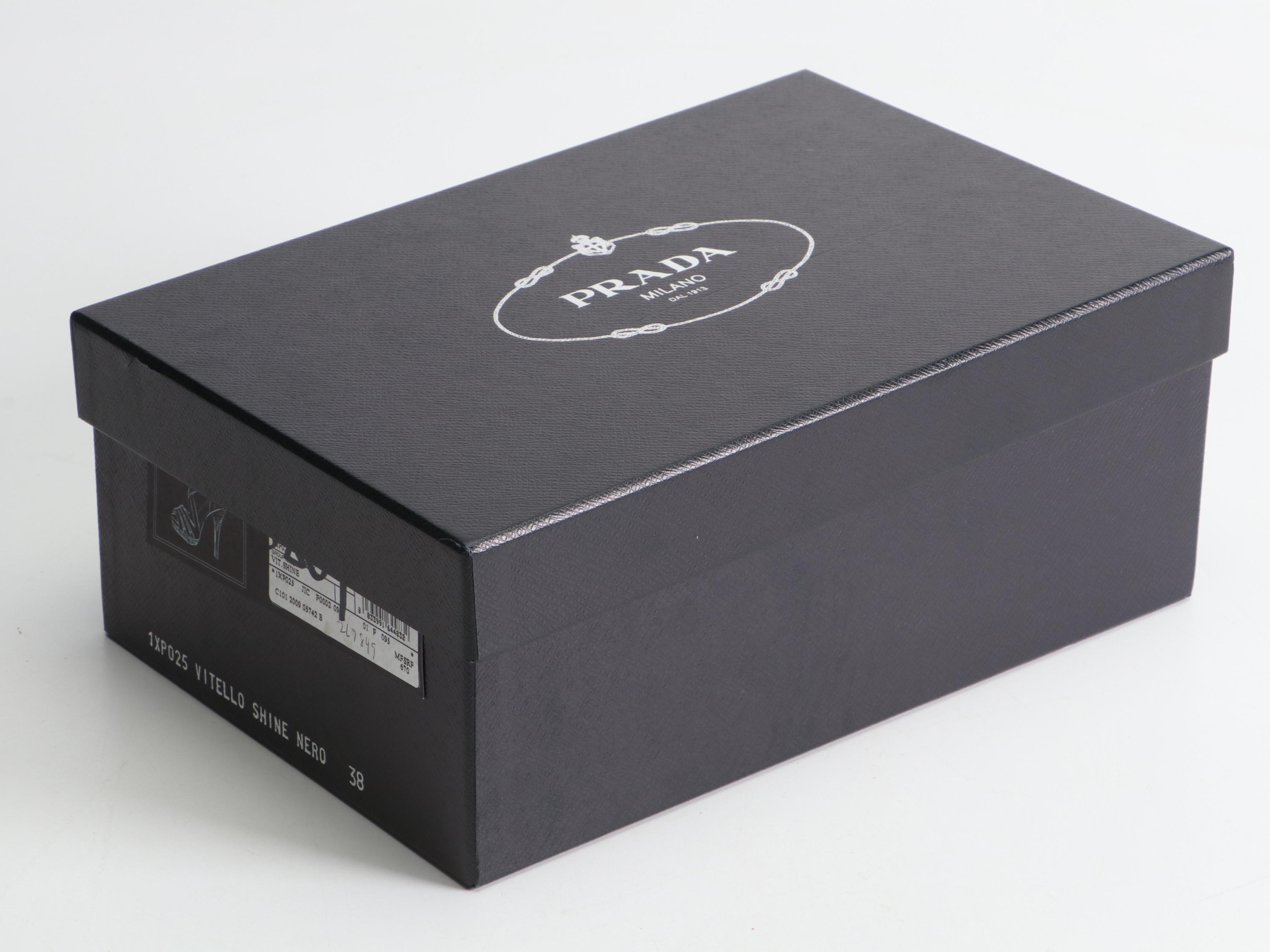 Prada Strappy Black Vitello Shine Leather Pumps in Box