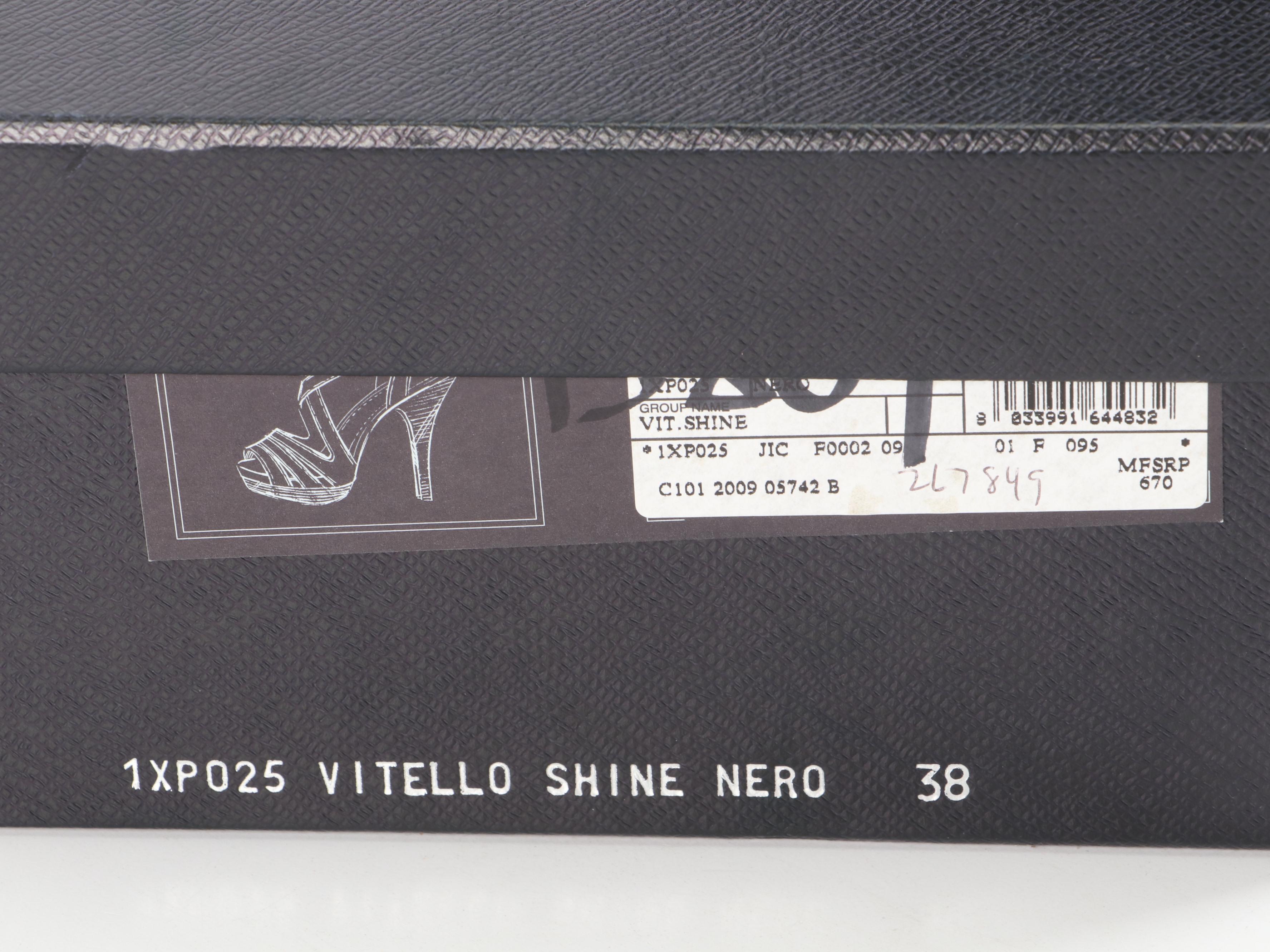 Prada Strappy Black Vitello Shine Leather Pumps in Box