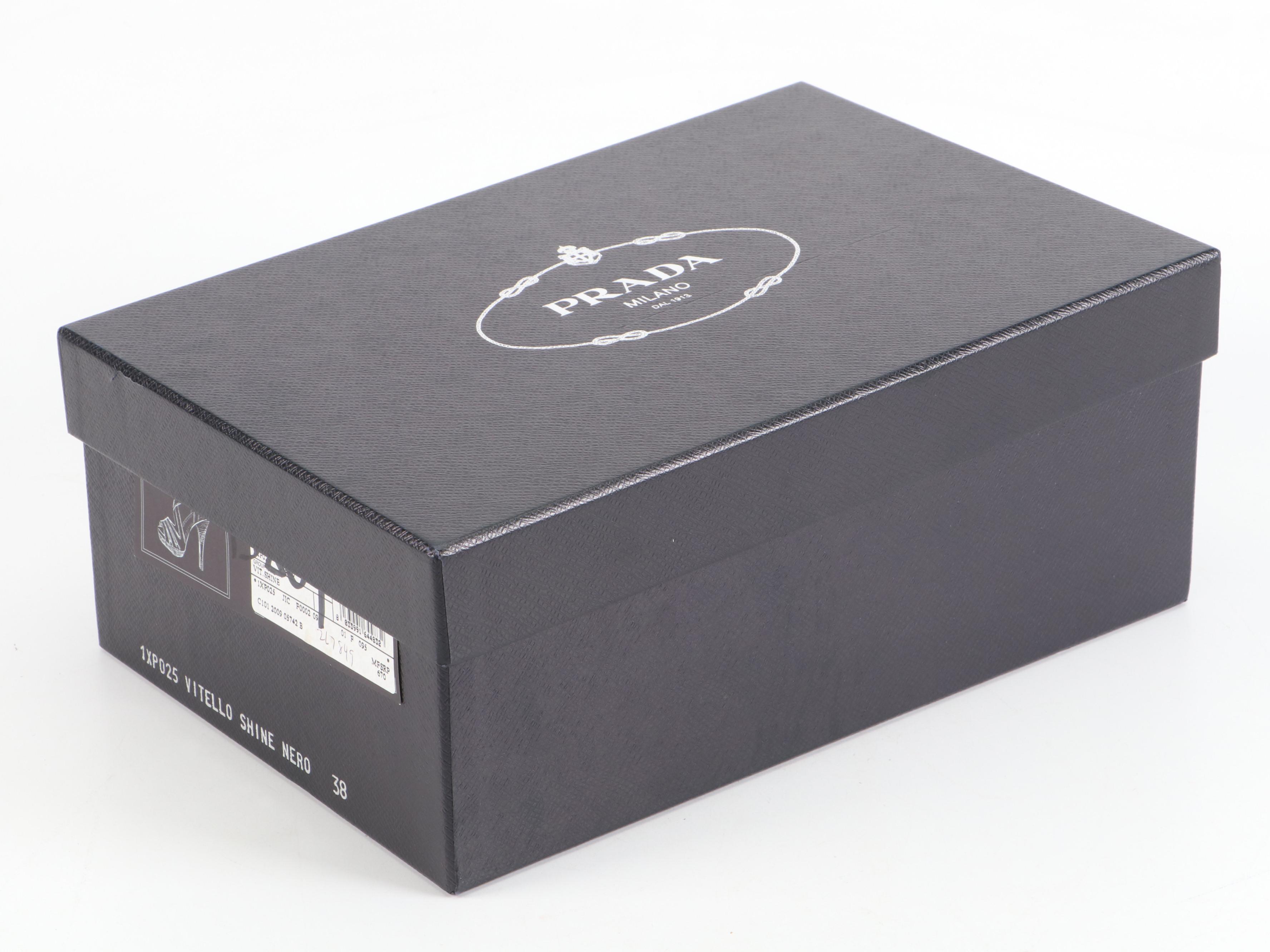 Prada Strappy Black Vitello Shine Leather Pumps in Box