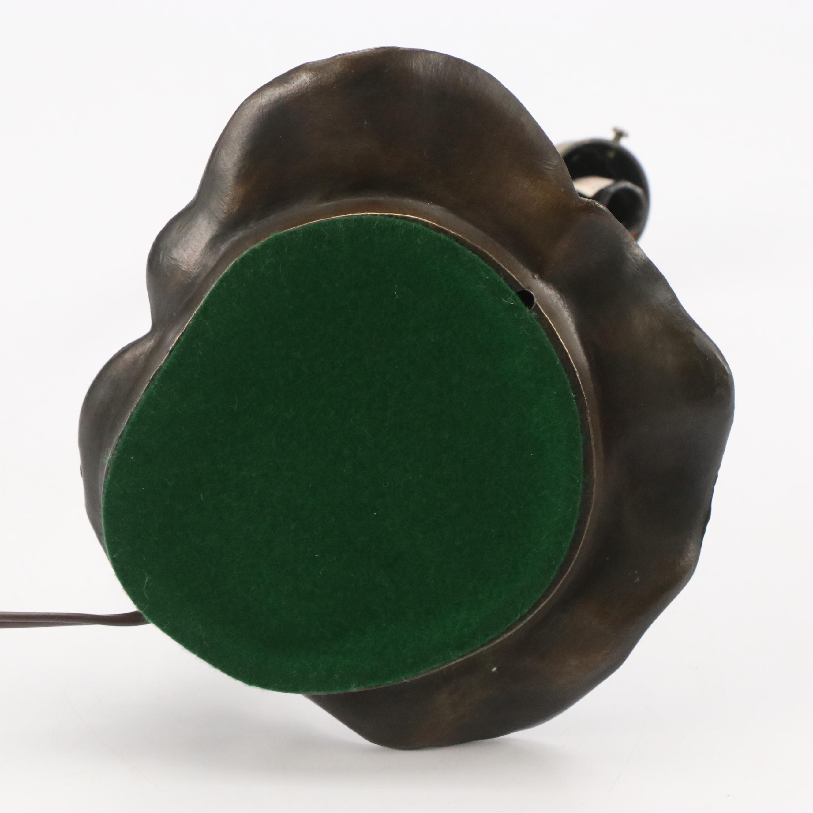 Art Nouveau Style Water Lily Table Lamp with Slag Glass Trumpet Shade