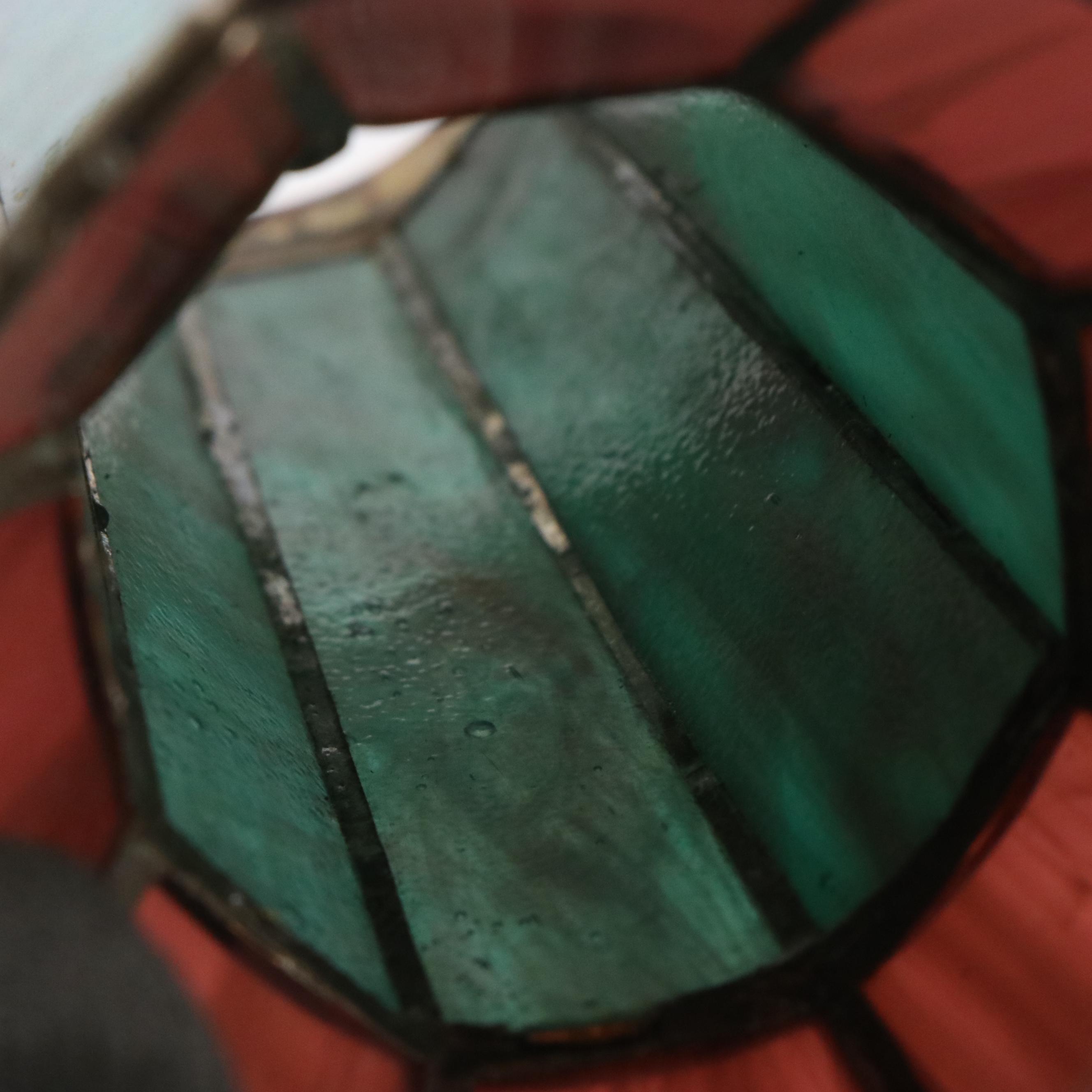 Art Nouveau Style Water Lily Table Lamp with Slag Glass Trumpet Shade