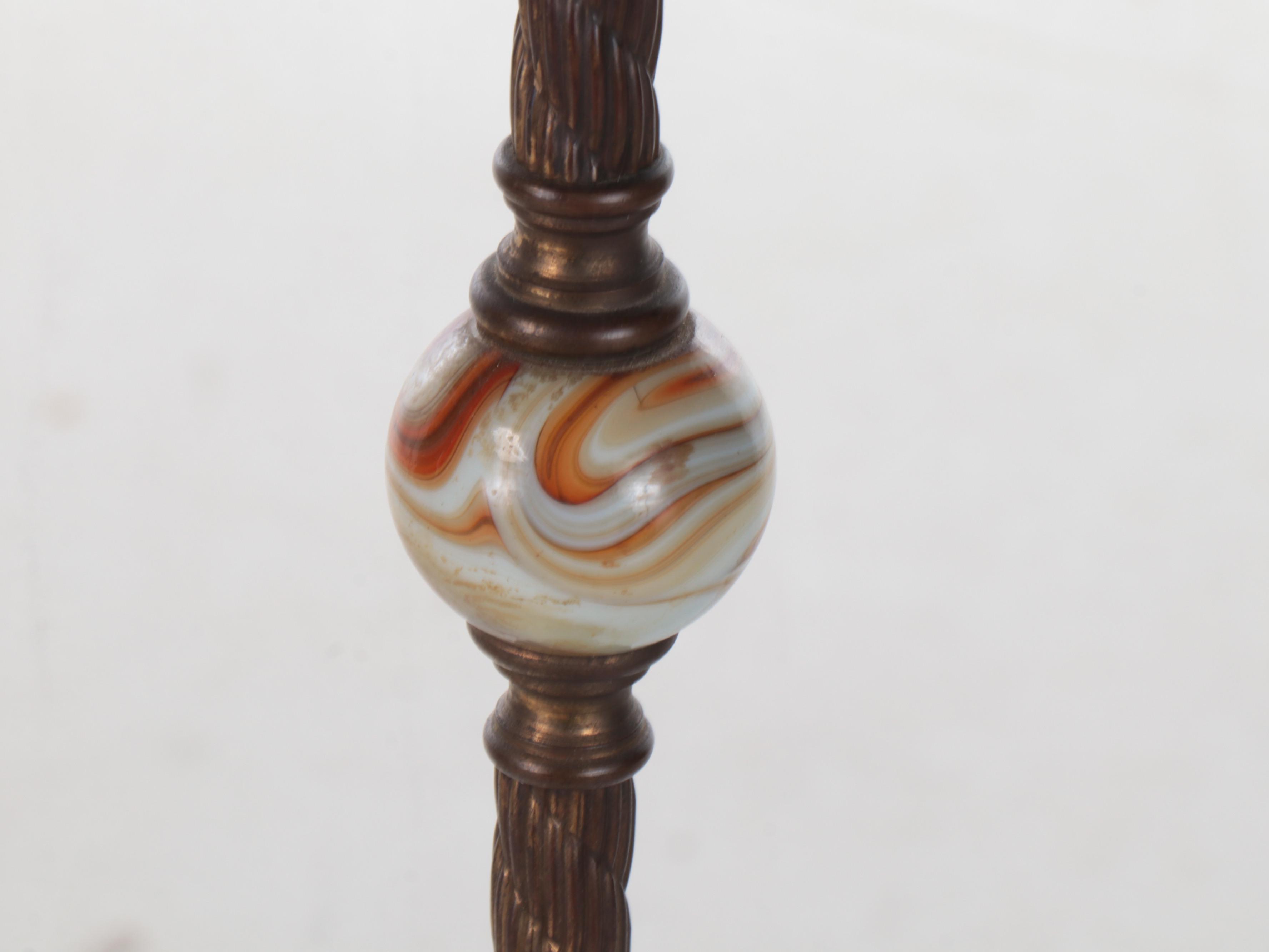 Late Victorian Cast Brass and Slag Glass Orb Floor Lamp, Early 20th C